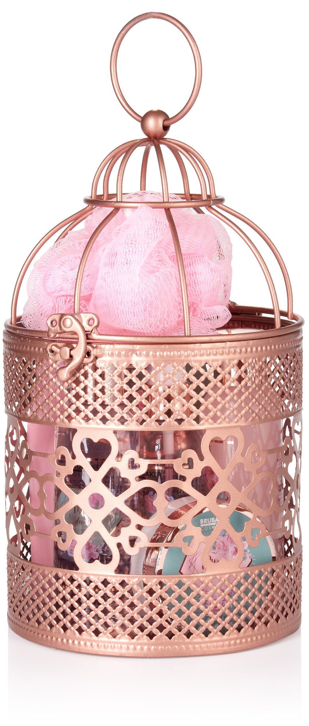 BRUBAKER Pflege-Geschenkset Bade- und Dusch Set - Frauen Wellness Beauty Pflegeset, 7-tlg., Geschenkset in Windlicht mit Rosenwasser & Champagner Duft, Badeset – Bild 2 von 5