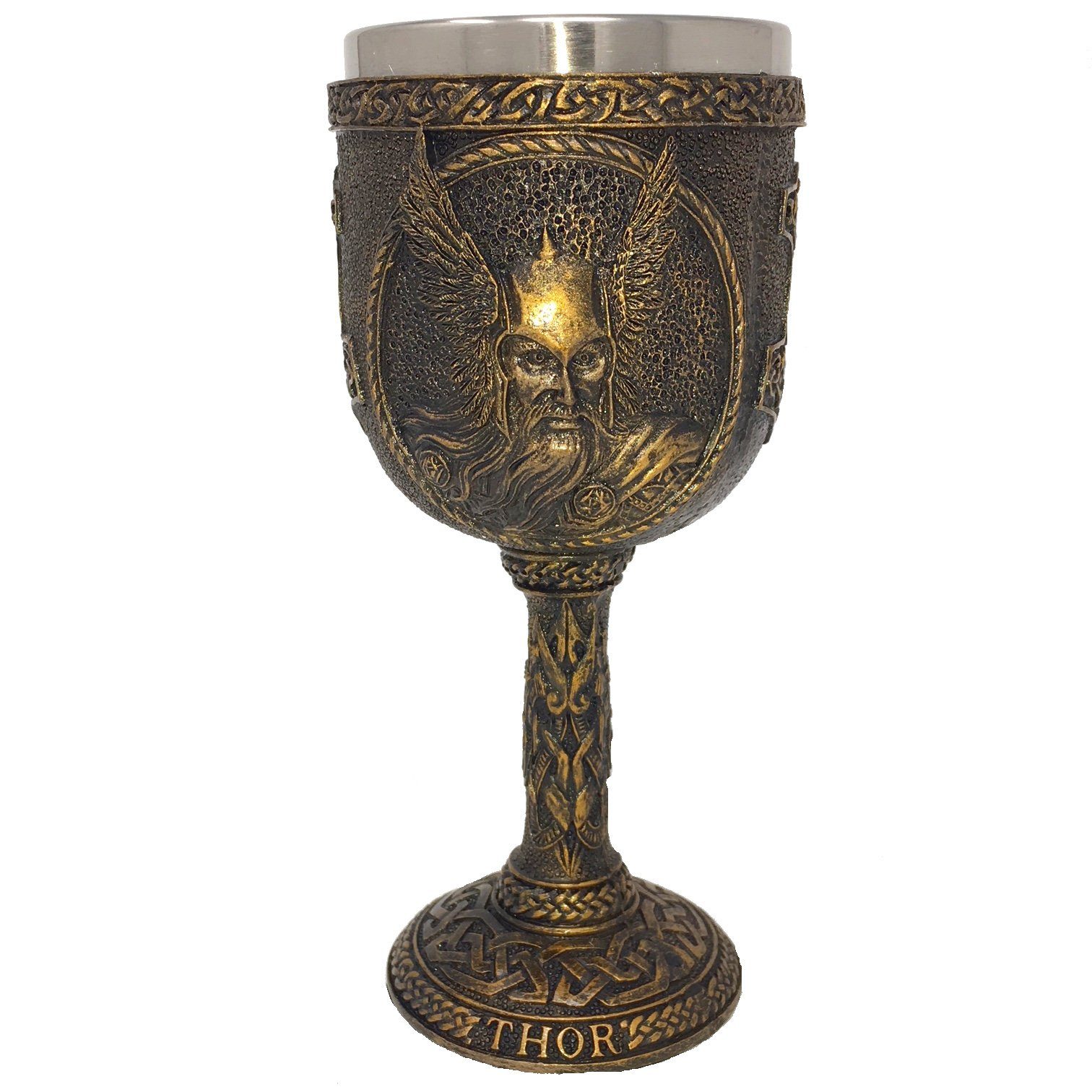 MystiCalls Becher Kelch Thor - Trinkkelch Mittelalter Nordische Gottheit, Polyresin, Dekorationsobjekt, Kelch