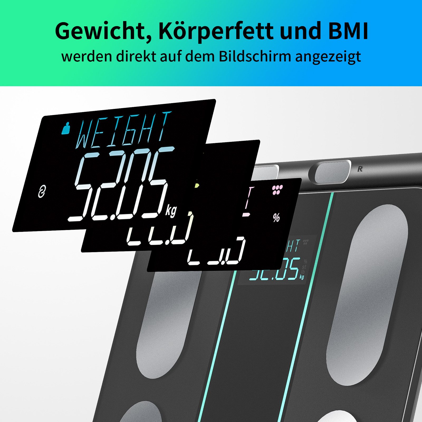Healthkeep Körper-Analyse-Waage Intelligente Körperwaage mit 8 Elektroden für 21 Körperdaten, Hochpräzise BIA-Messung mit doppelter Frequenz, kompatibel mit App – Bild 2 von 5