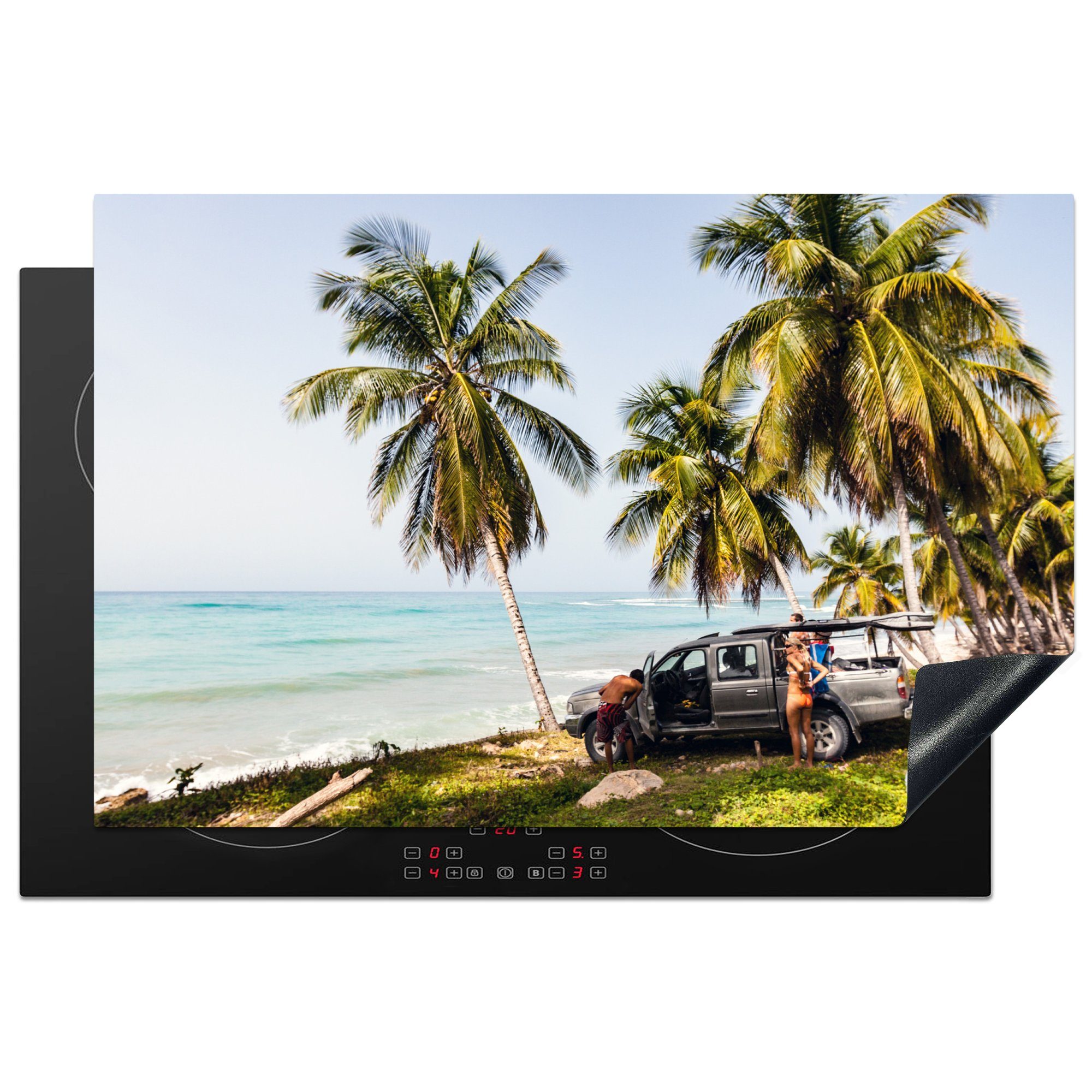 MuchoWow Herdblende-/Abdeckplatte Surfer an der Küste von Haiti, Vinyl, (1 tlg), 81x52 cm, Induktionskochfeld Schutz für die küche, Ceranfeldabdeckung