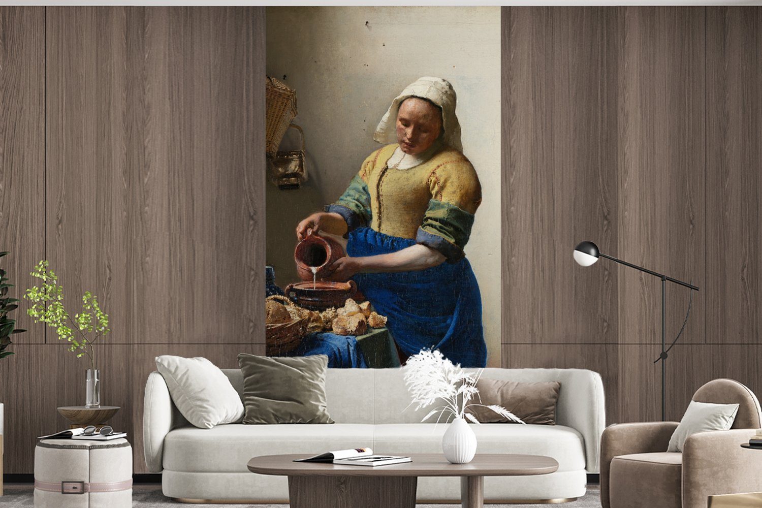 bedruckt, (2 Das Wohnzimmer Fototapete für Matt, MuchoWow Johannes Schlafzimmer Milchmädchen Vermeer, St), Vliestapete Fototapete - Küche,