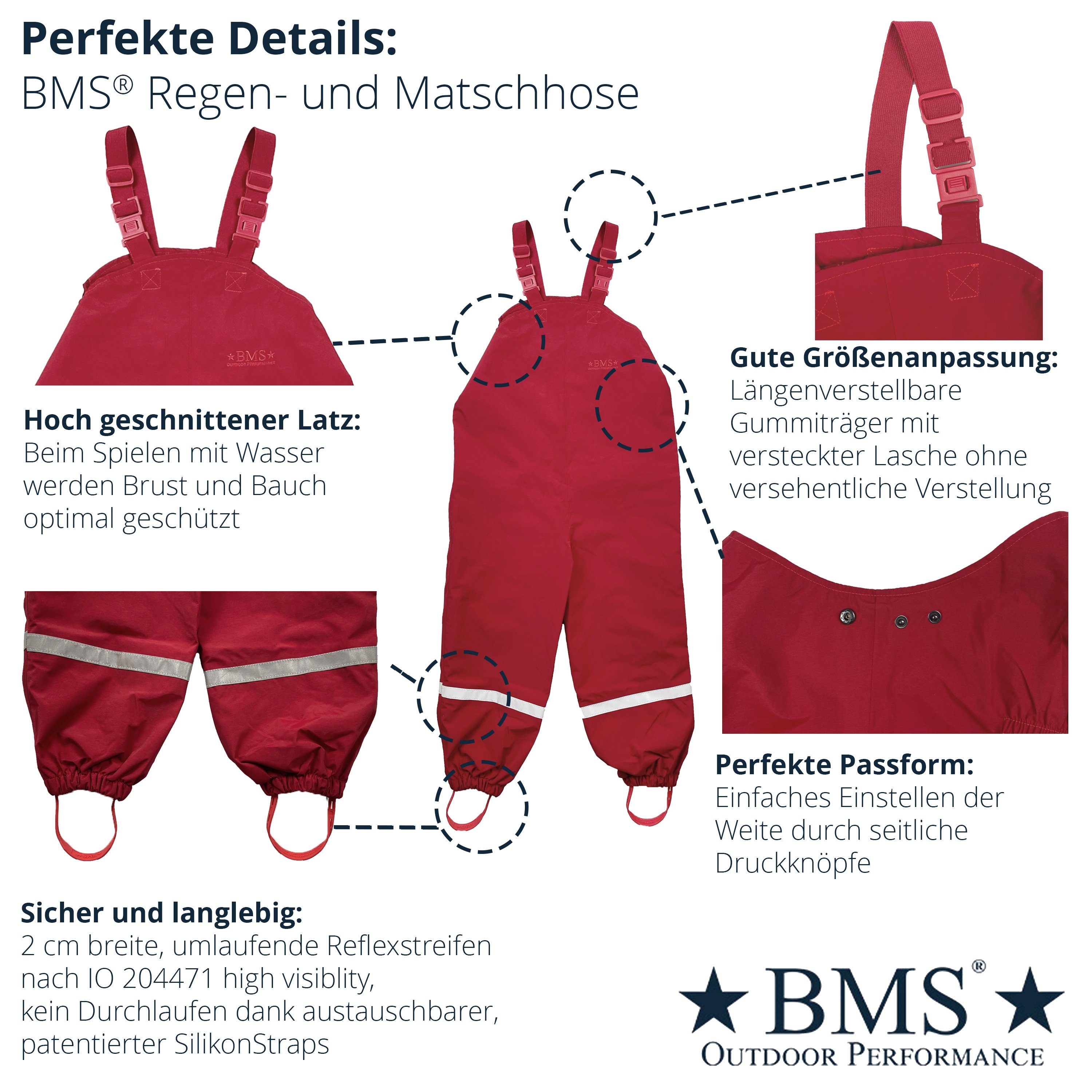 BMS Regen- und Matschhose atmungsaktive Regenlatzhose für Kinder - 100% wasserdicht atmungsaktiv & robust