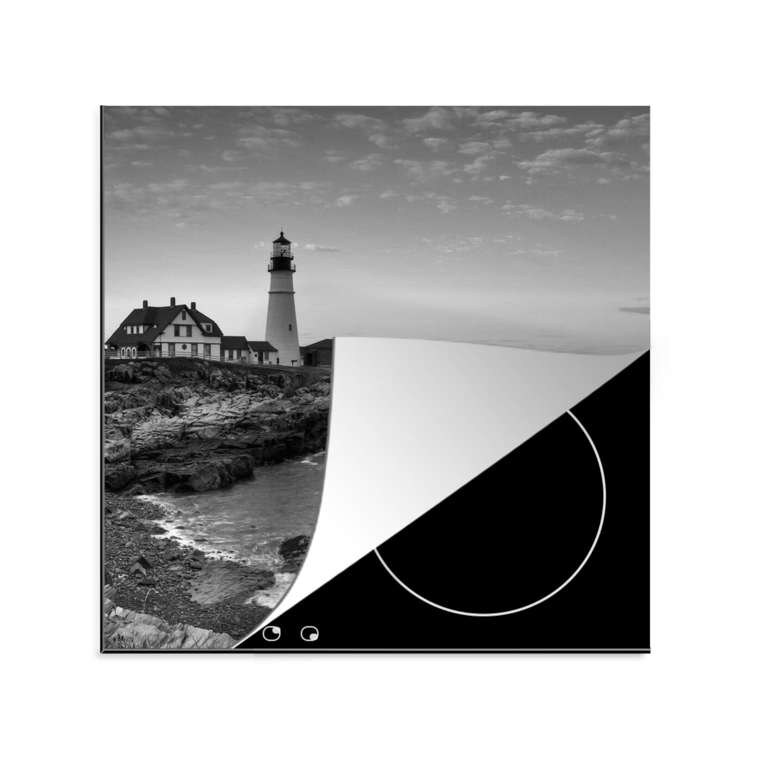 MuchoWow Herdblende-/Abdeckplatte Stein - Meer - Leuchtturm, Vinyl, (1 tlg), 78x78 cm, Ceranfeldabdeckung, Arbeitsplatte für küche