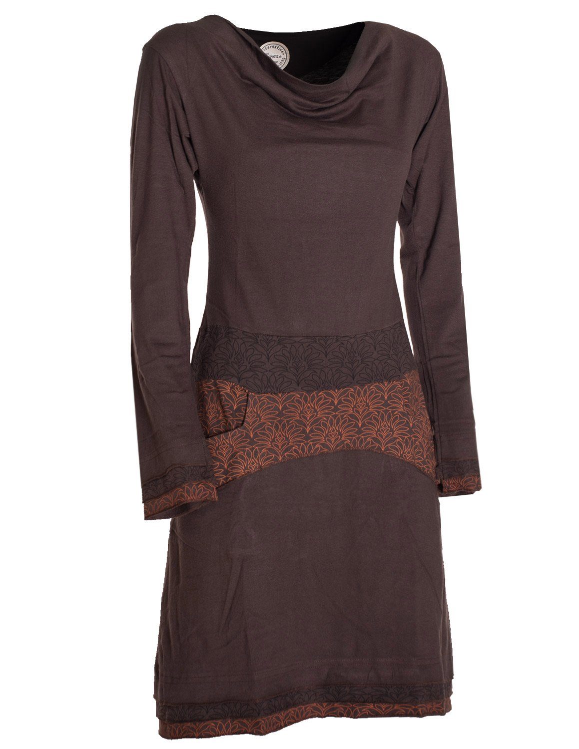 Vishes Jerseykleid Kleid Wasserfallkragen Bund bedruckt Taschen Boho, Ethno, Hippie, Festival Style