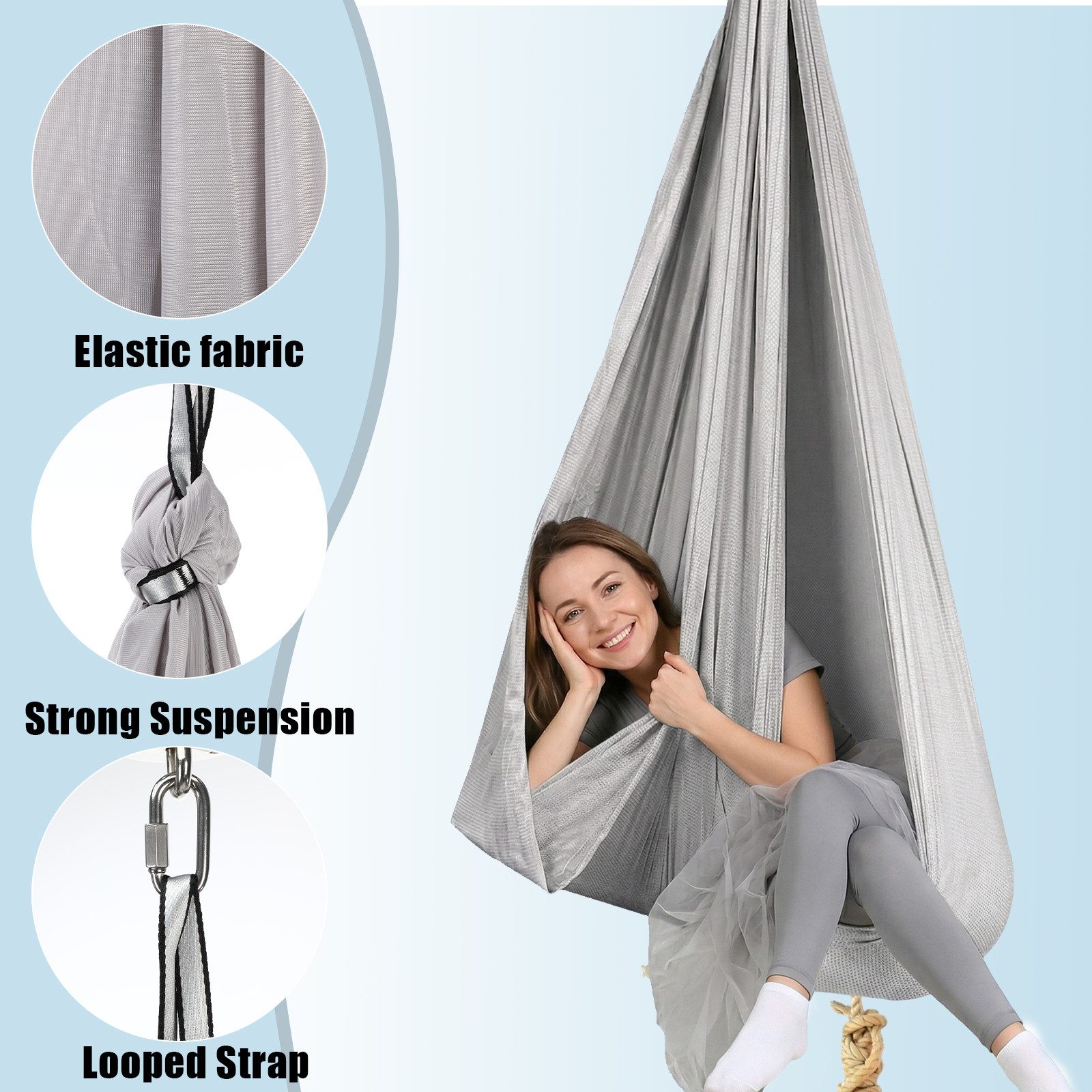 kehot Yogamatte Yoga Hängematte Set 160x285 cm – Aerial Yoga Tuch mit Befestigung (Inkl. Deckenhalterung, Karabiner & Gurte für Zuhause Training, Reißfestes Polyester, stabil & hautfreundlich für Yoga & Stretch), Für Anfänger & Fortgeschrittene – Kraft, Balance & Entspannung