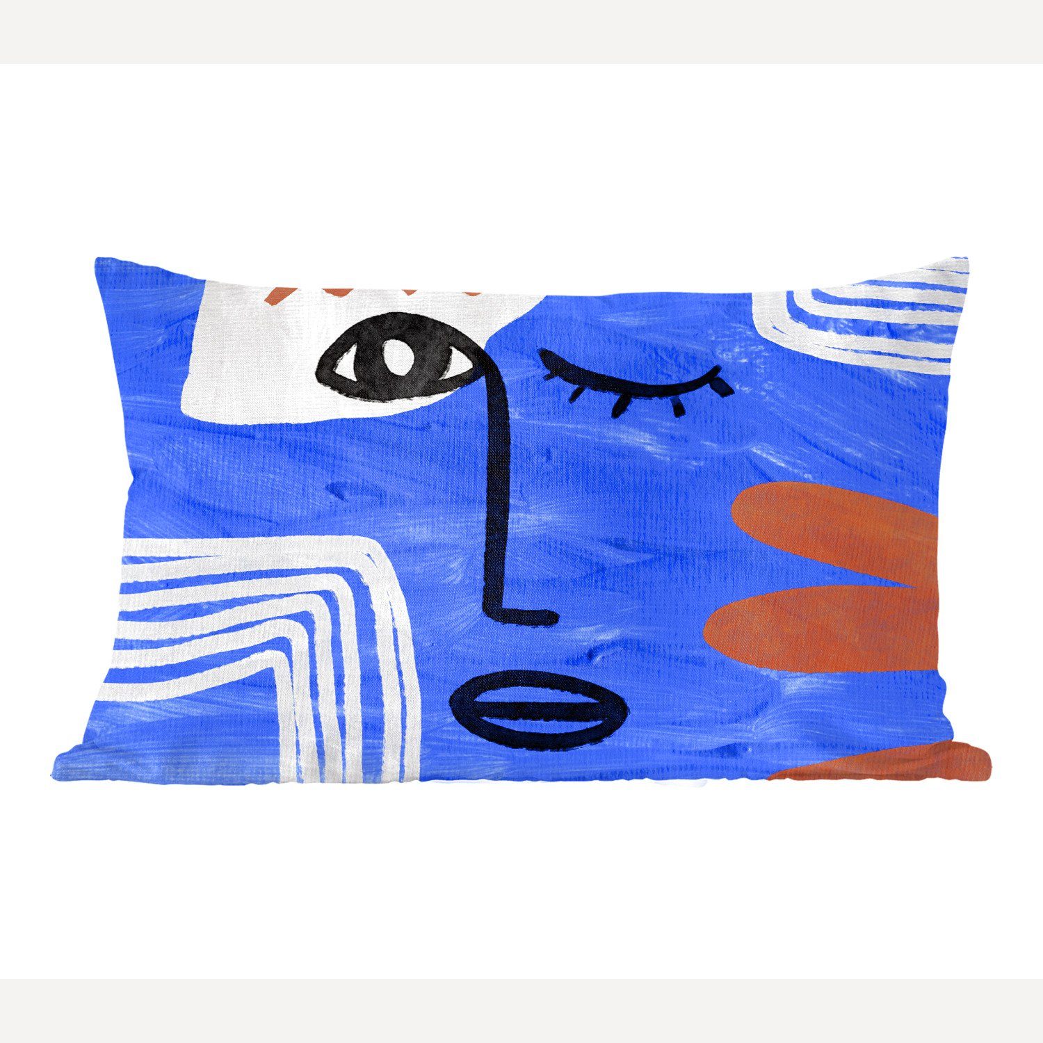 MuchoWow Dekokissen Gesicht - Blau - Abstrakt, Wohzimmer Dekoration, Zierkissen, Dekokissen mit Füllung, Schlafzimmer