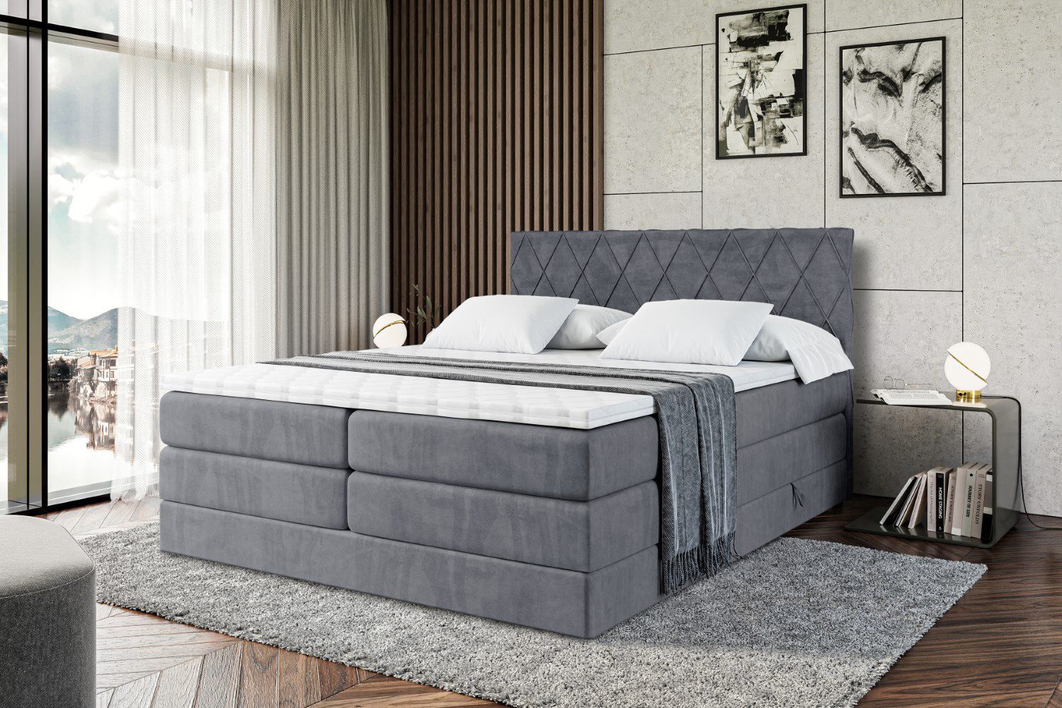 ALTDECOR Boxspringbett LEPARO KING (mit Matratze und Lattenrost Topper Polsterbett mit Bettkasten Boxbett), H4 Multipocket, H3 Bonellfederung, Doppelbett Springboxbett