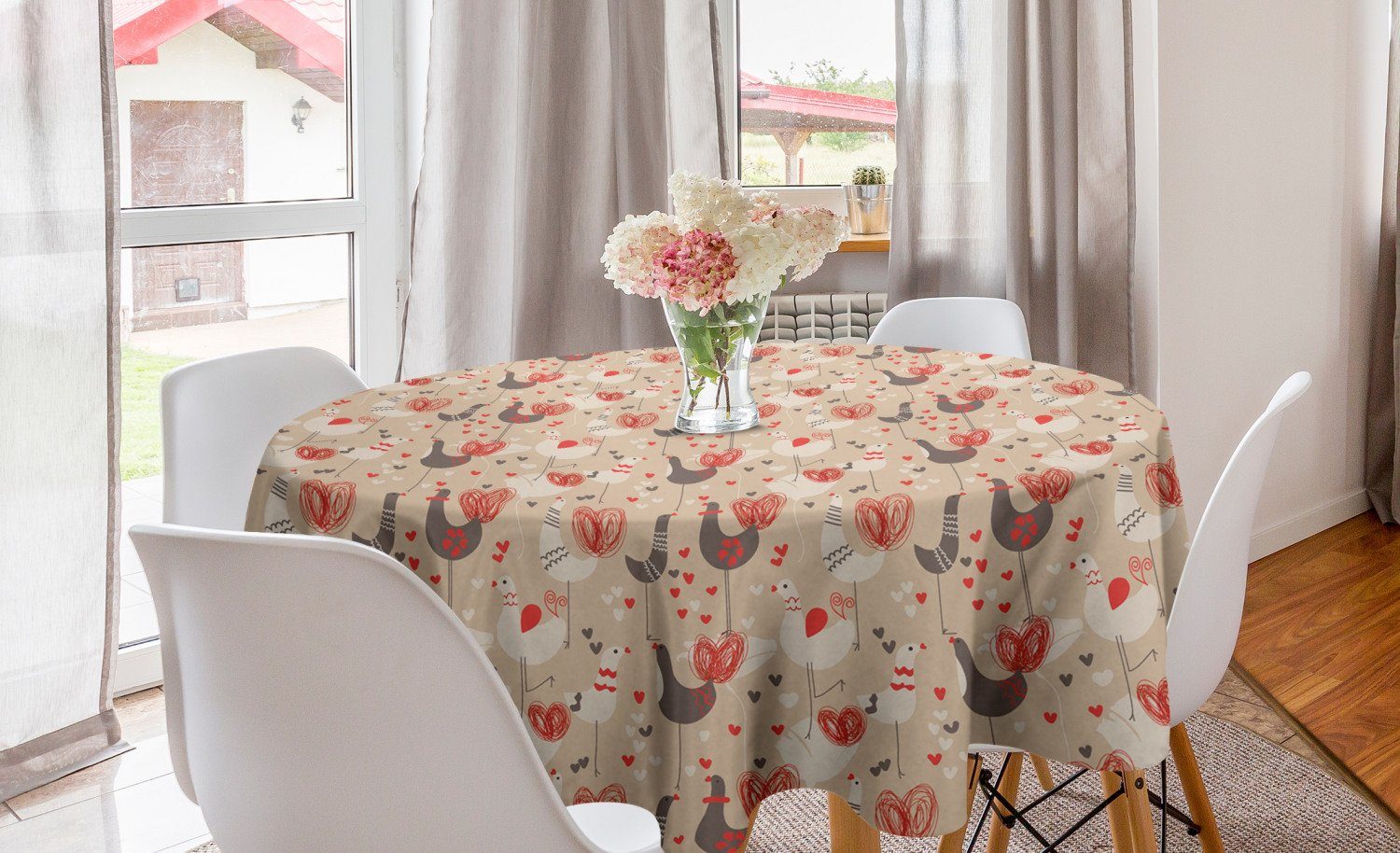 Abakuhaus Tischdecke Kreis Tischdecke Abdeckung für Esszimmer Küche Dekoration, Vögel Hühner mit roten Ducklips