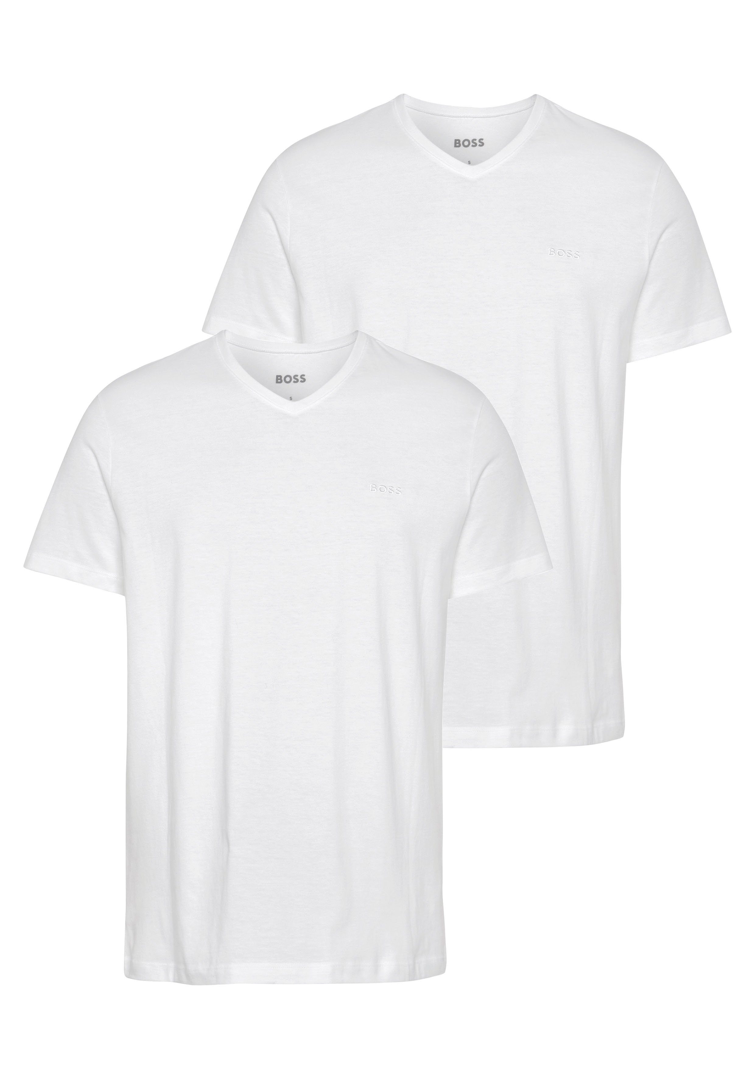BOSS V-Shirt TShirtVN 2P Comfort (2-tlg) mit Boss Logo-Stickerei White100