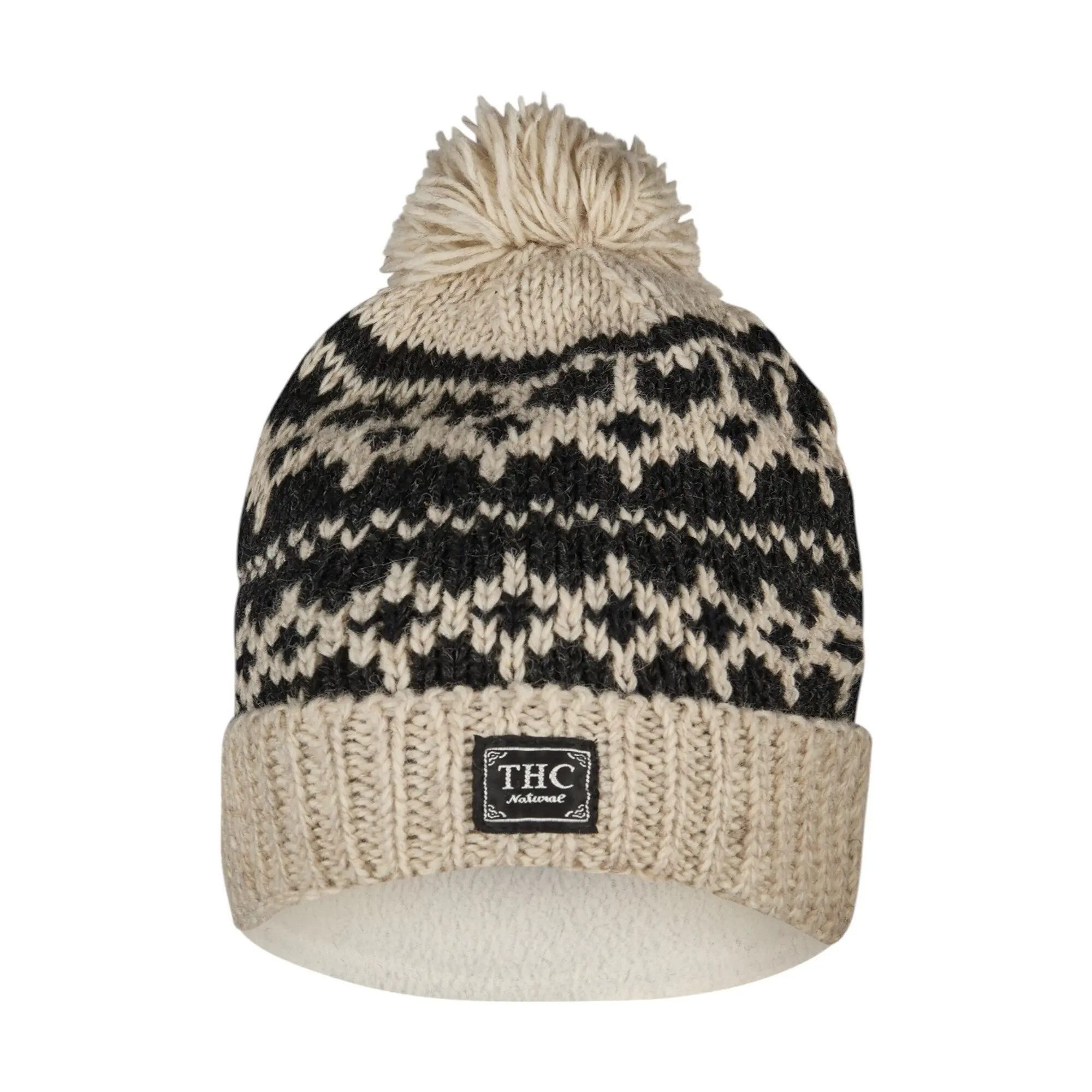 THC Natural Line Bommelmütze THC Schafwoll Pudelmütze 511 anthrazit weiß (1 Stück, 1-St., 1 Stück) Innenfutter: Fleece