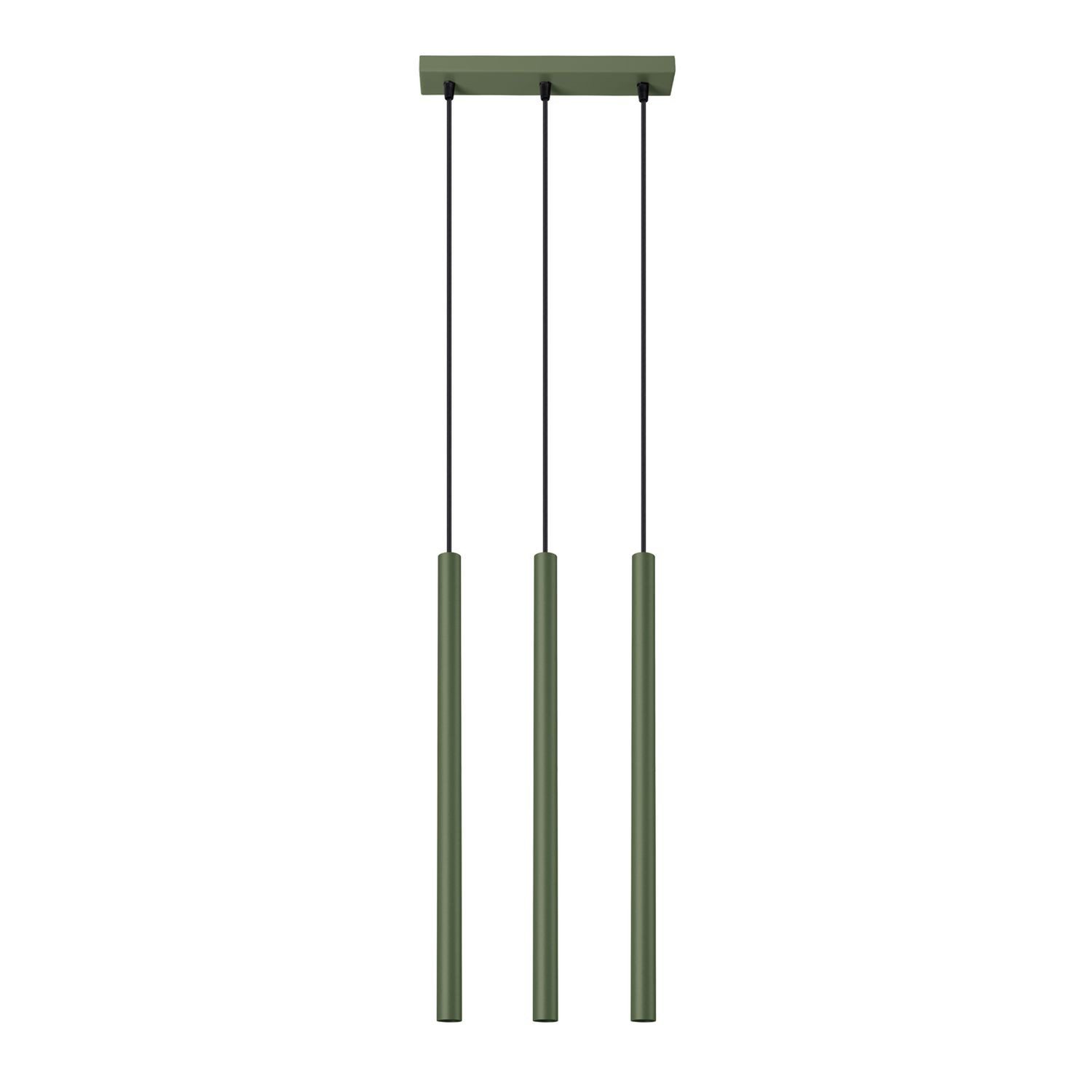 Licht-Erlebnisse Pendelleuchte PETERA, ohne Leuchtmittel, Metall G9 H: max. 94 cm Olivgrün 3-flammig länglich Modern