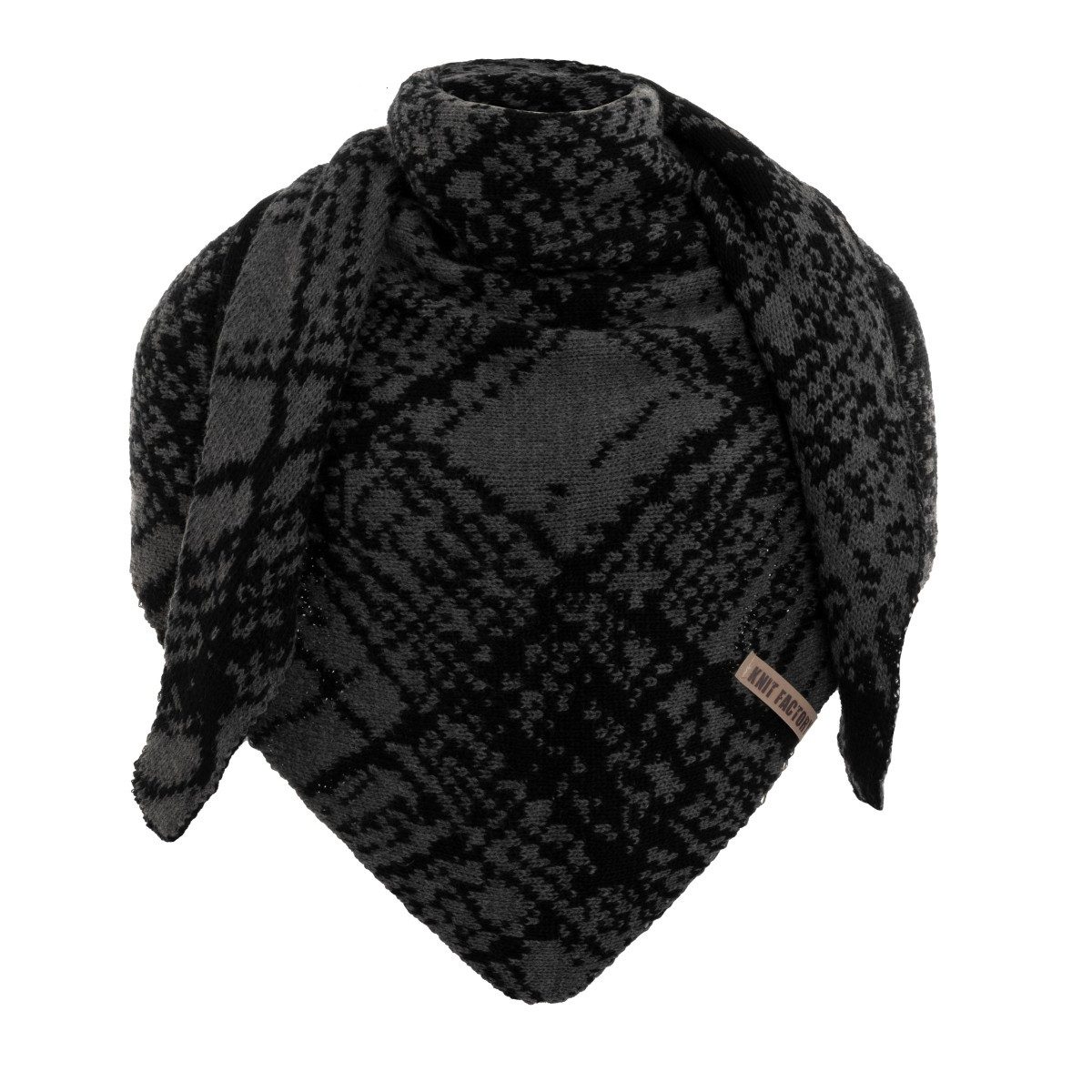 Knit Factory Strickschal Lea Dreiecksschal Schwarz Anthrazit 190x85 cm Mix, (Set, 1-St. Spar-Set), Schal Damen Herren set loop tücher schals winter Strick Mode herbst