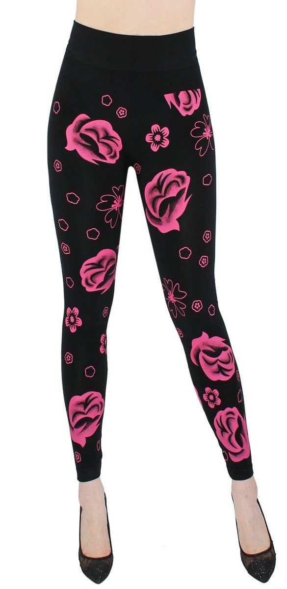 dy_mode Highwaist Leggings Damen Leggings mit Bunte Blumen Muster Fitness Leggins Laufhose mit elastischem Bund, Bunt Geblümt