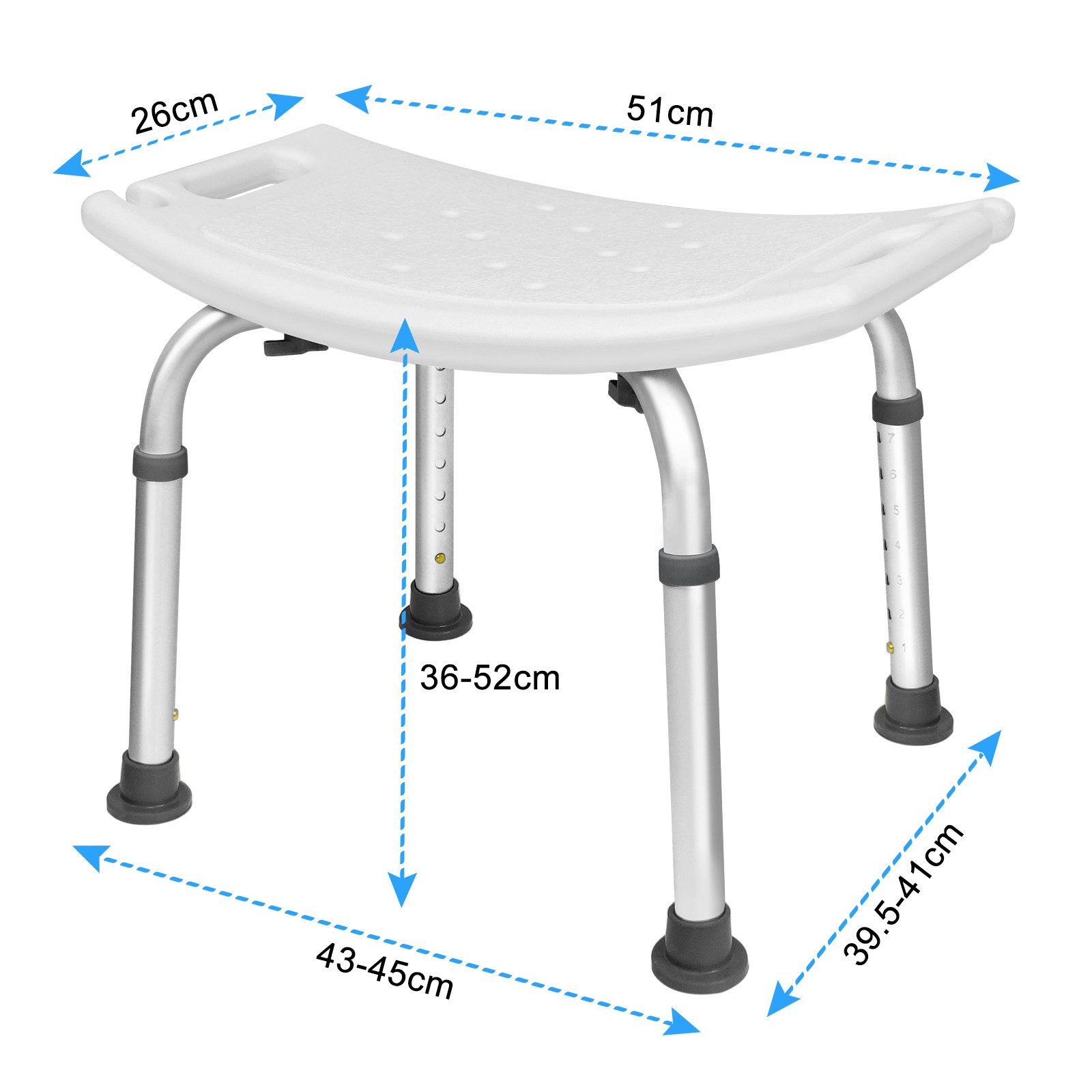 FIVMEN Duschstuhl 38-53cm Höhenverstellbar Duschhocker Anti-Rutsch Badsitz, Duschhilfe Duschsitz aus Alu und Kunststoff