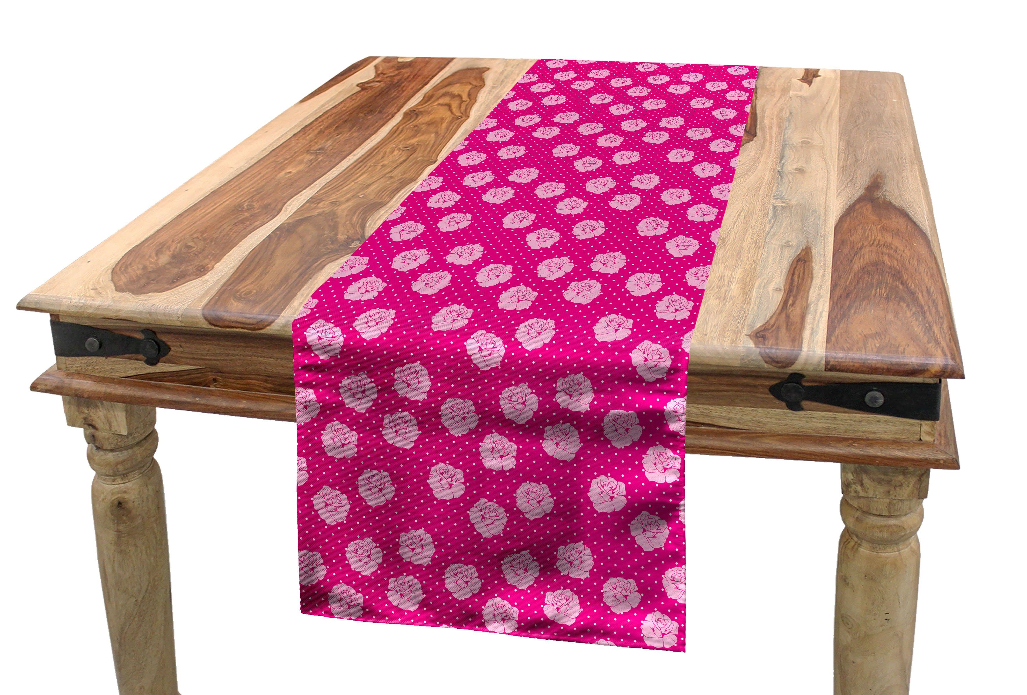 Abakuhaus Tischläufer Esszimmer Küche Rechteckiger Dekorativer Tischläufer, Hot Pink Vintage Rosen-Liebe-Punkt