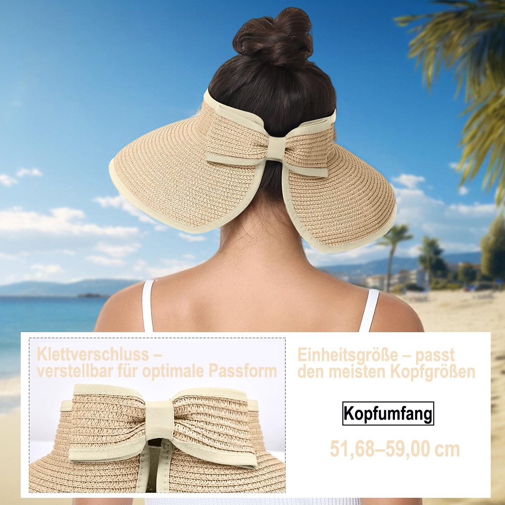 Zaewry Sonnenhut Sonnenhüte mit breiter Krempe, Sonnenhut für Damen,Faltbar rollbar für Outdoor-Abenteuer, Wandern,Pferdeschwanz-Öffnung,Strandhut – Bild 2 von 4