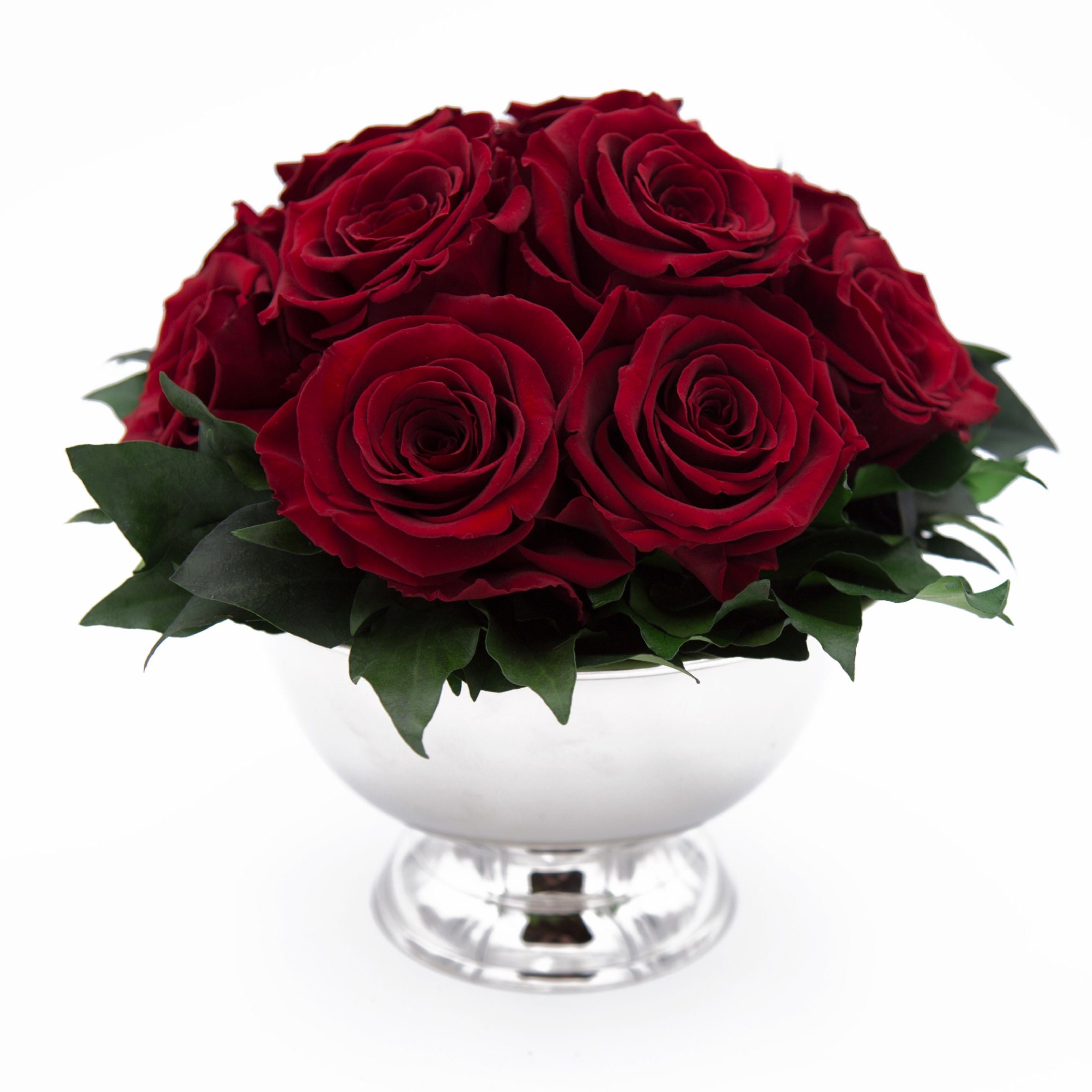 Gestecke Blumengesteck 11 Infinity Rosen in Blumenschale Blumenstrauß Rosenbox Rose, ROSEMARIE SCHULZ Heidelberg, Höhe 18 cm, Echte Blumen 3 Jahre haltbar, Geschenk für Frauen, Made in Germany
