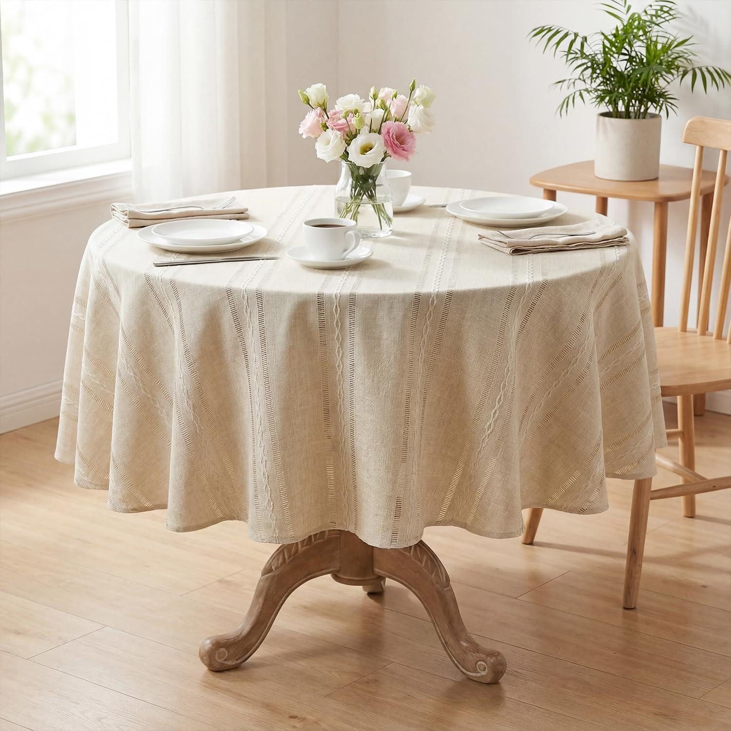 LuxusKollektion Tischdecke Tischdecke Rund 140cm Beige Baumwollmischung (1-tlg)