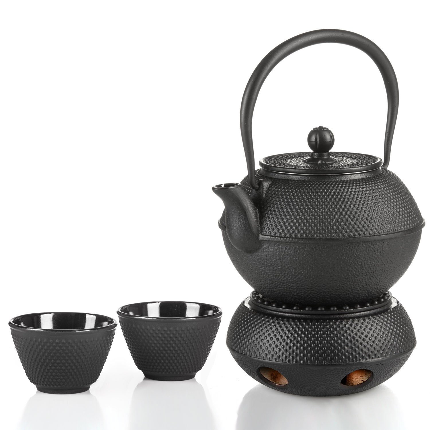 Dimono Teekanne DIMONO Traditionelle Teekanne Gusseisen mit Teebecher&Teekannenwärmer, (Traditionelles Tee-Set), Emaille
