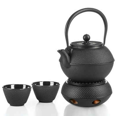 Dimono Teekanne Gusseisen Teebecher Teetassen, (Traditionelles Tee-Set), Emaille