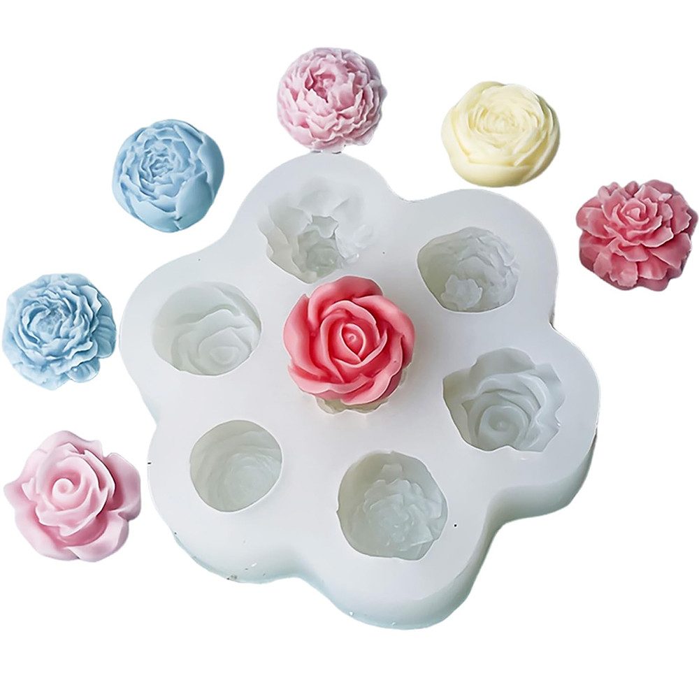 Agger Silikonform Blumen, Kerzengießformen Silikon Rosen,Blumen Formen,7-fach, 3D Kerzen Silikonformen Gießformen,DIY-Dekoration,Aromatherapie
