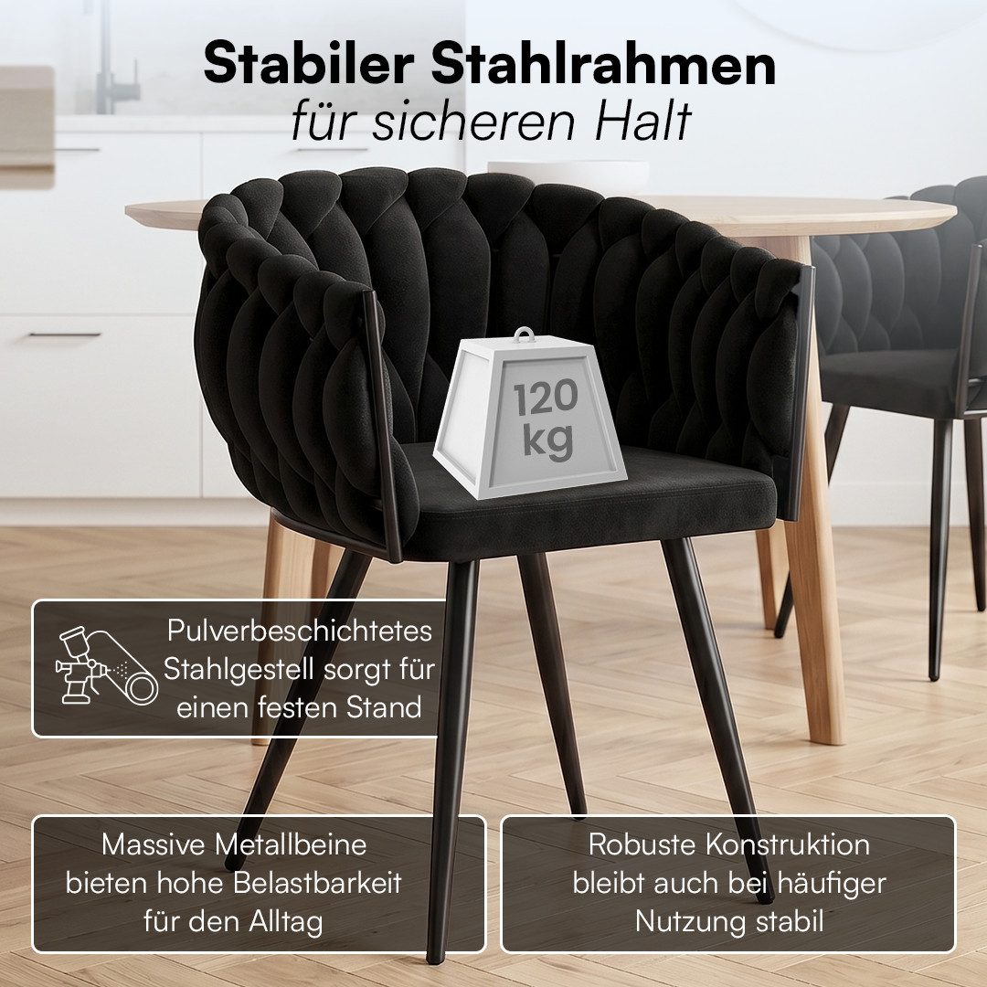 skølm Esszimmerstuhl & Drehstuhl Sudri mit Samtbezug gepolstert (2er Set, schwarz, Metallgestell, 2 St), Armlehnenstühle in Flecht-Look, verfügbar als 4er/6er S – Bild 4 von 5
