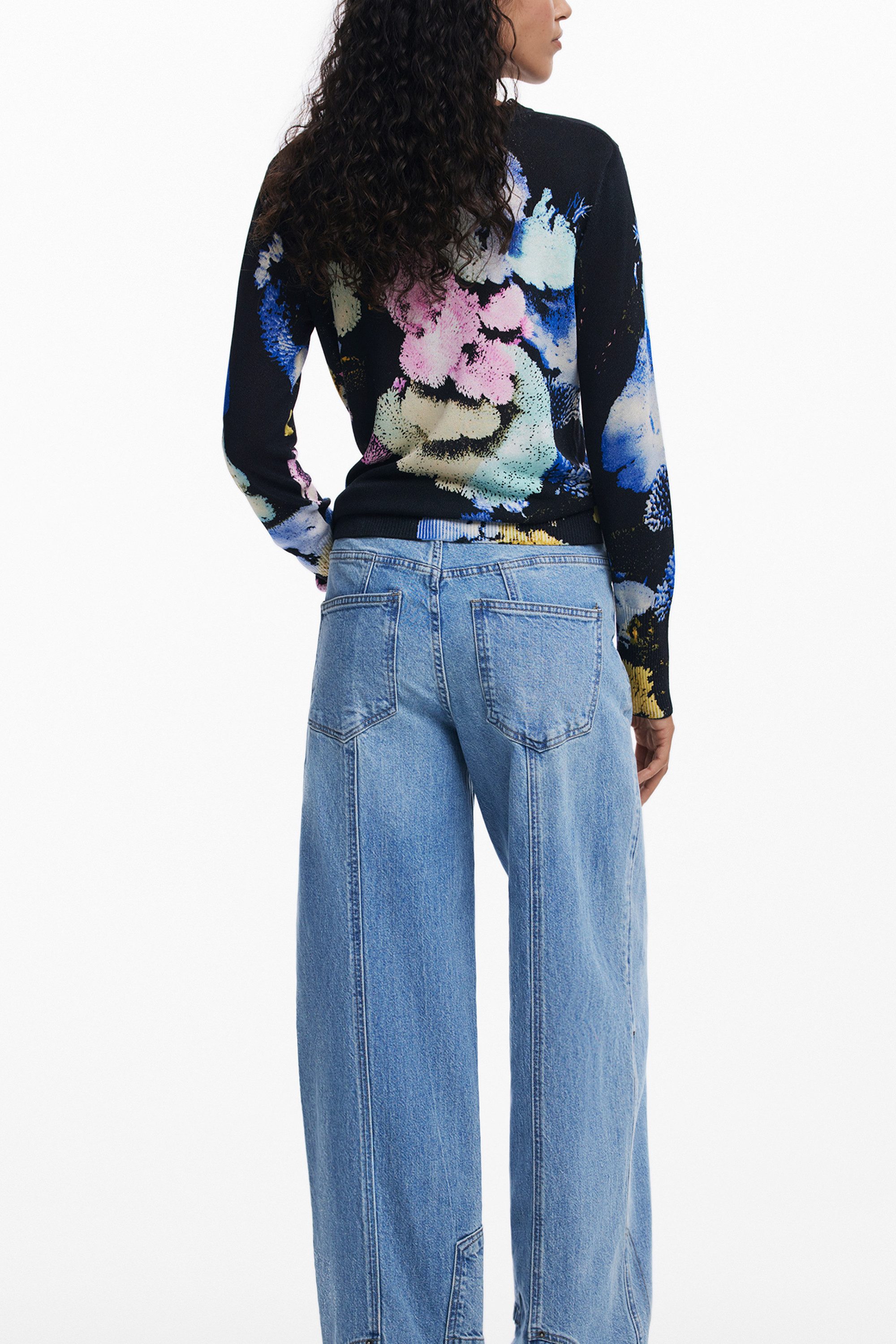 Desigual Strickpullover Stilvoller Damenpullover: Schwarz, Langarm & Musterdesign