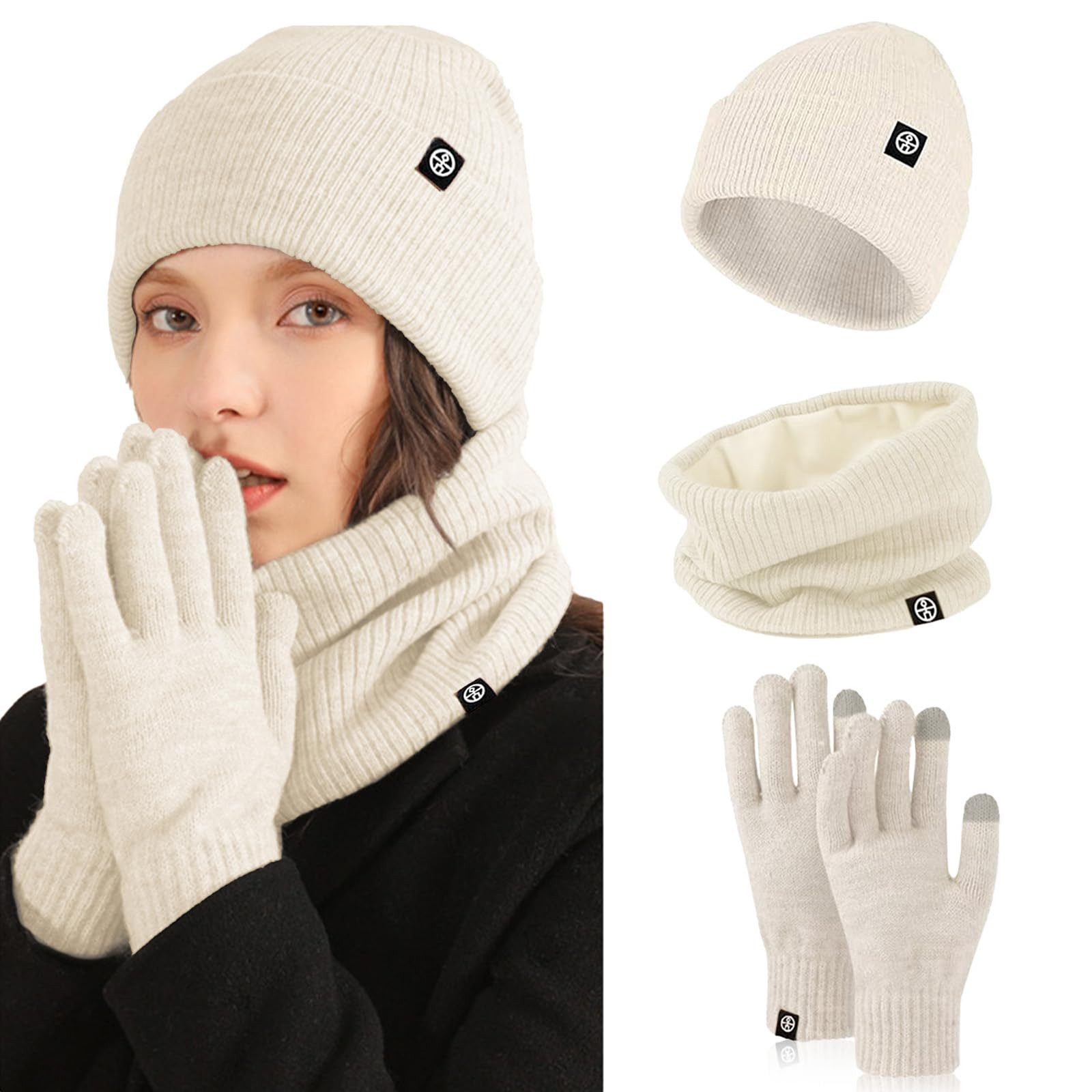Cachito Mütze & Schal 3in1 Unisex BeanieMütze Touchscreen Handschuhe und Loop Schal Set (Mit Weiches Fleecefutter) für Outdoor Sport Joggen Skifahren