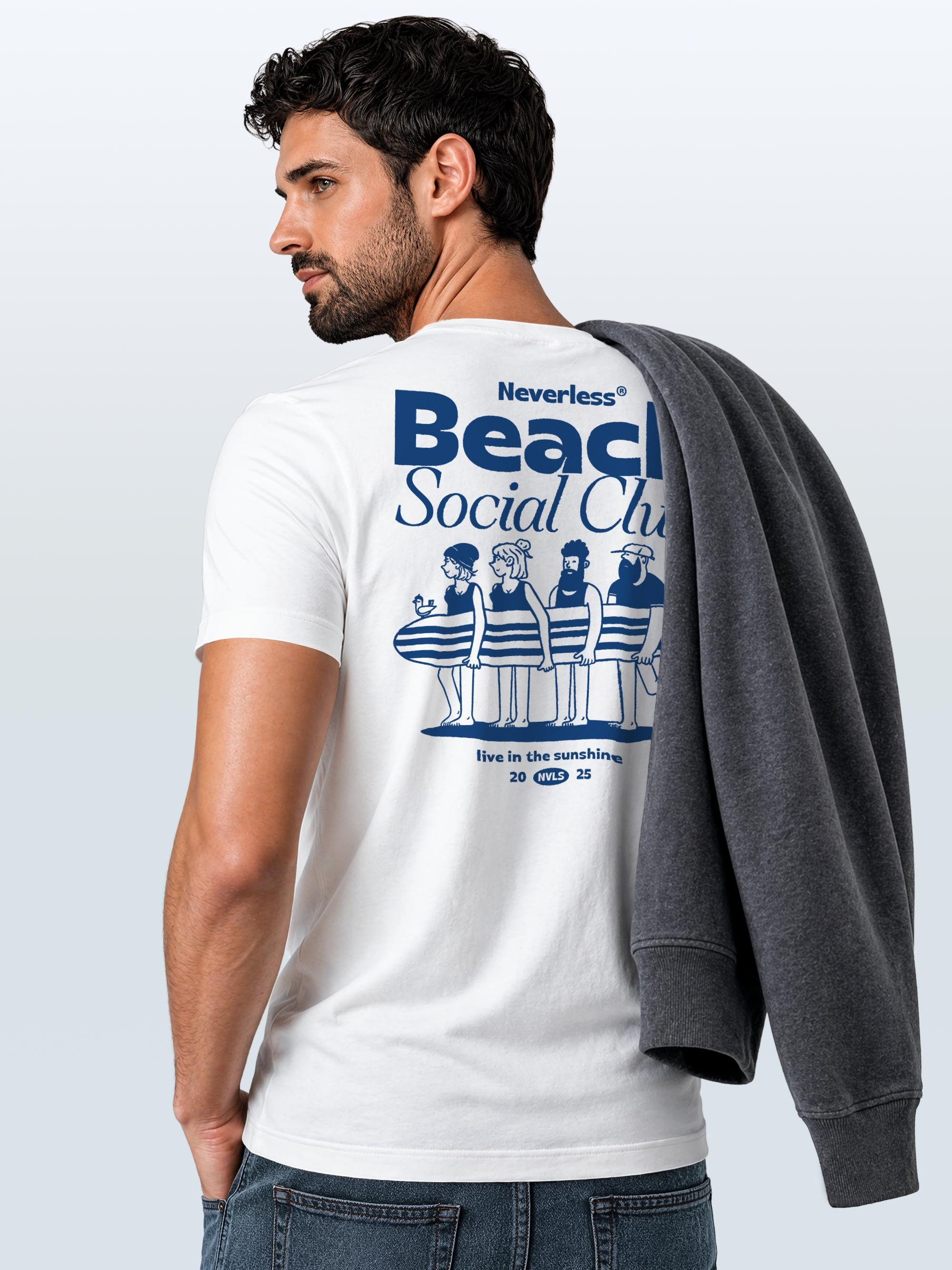 Neverless Print-Shirt Herren T-Shirt Backprint Beach Social Club Surfer Grafik mit Print – Bild 5 von 5