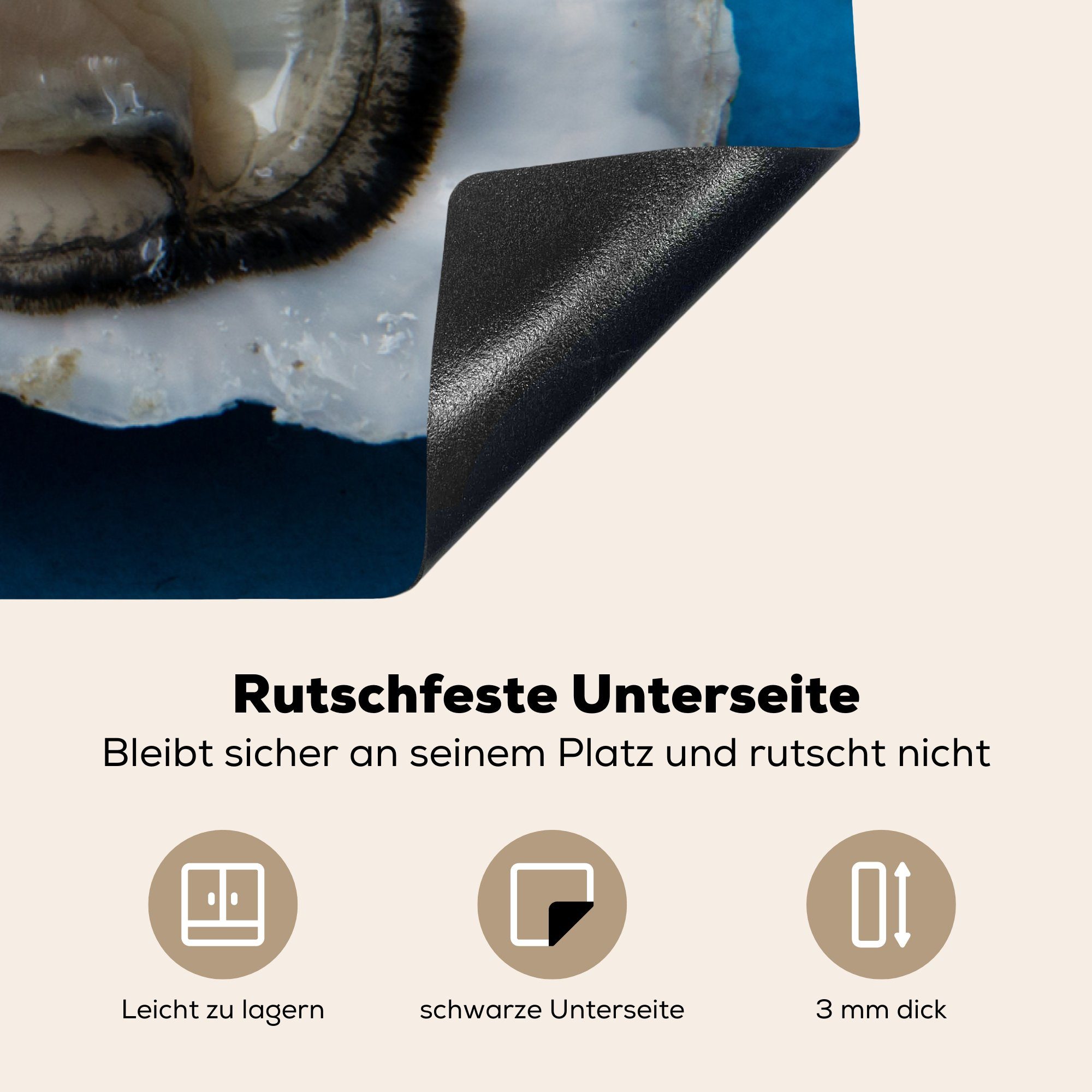 (1 Ceranfeldabdeckung, für MuchoWow küche cm, Arbeitsplatte Herdblende-/Abdeckplatte tlg), Vinyl, 83x51 Normandie-Austern,