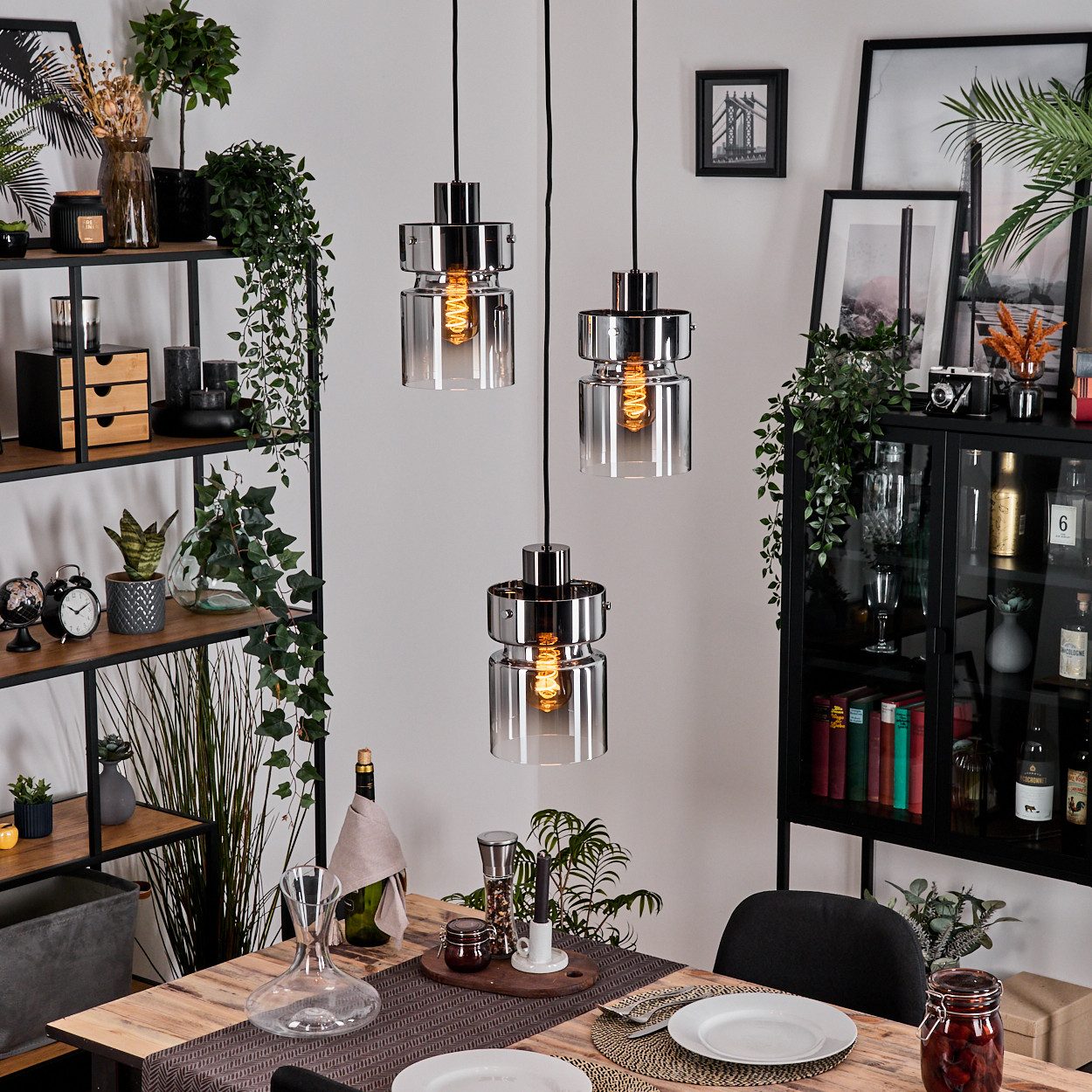 hofstein Hängeleuchte 3-flammige Hängelampe aus Metall/Glas Schwarz/Chrom/R günstig online kaufen