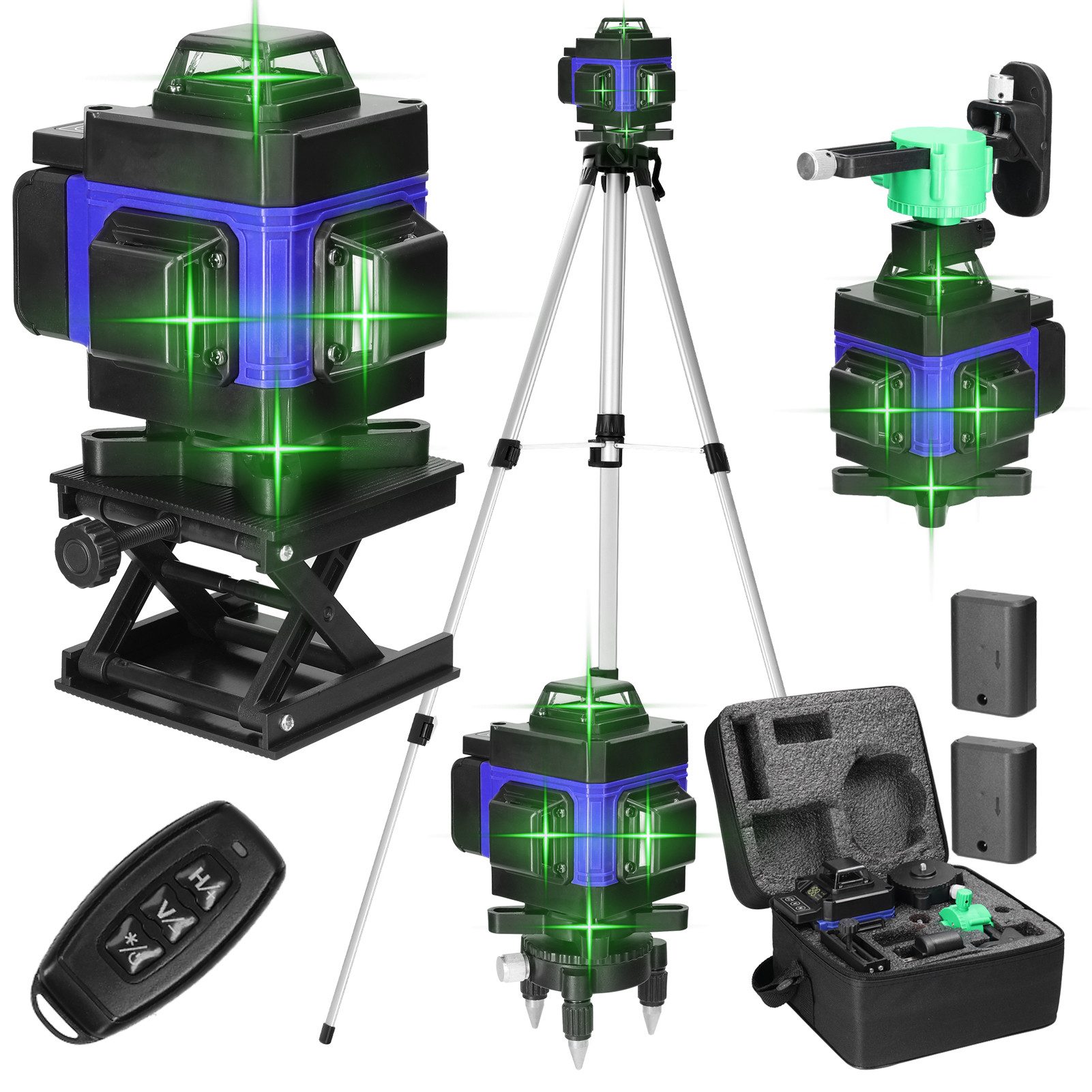 GARRYFIZH Laserwasserwaage Wasserwaagen Laserwasserwaage Wasserwaage Laser, (16-Linien), 2 Akkus & Basisstation & Wandhalterung & Fernbedienung & Stativ