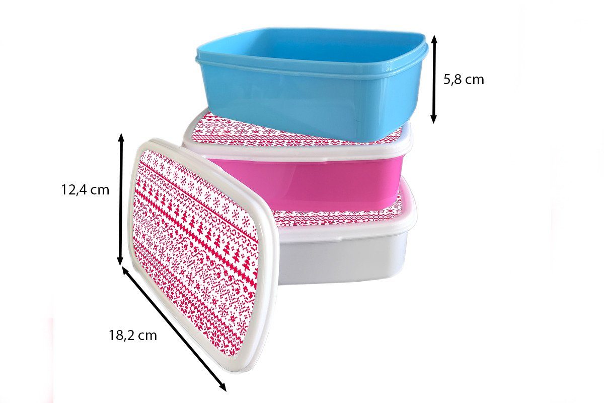 MuchoWow Lunchbox Weihnachten - Muster weiß - Brotbox Brotdose, Jungs Kinder und Erwachsene, (2-tlg), Baum, für Mädchen für Kunststoff, und