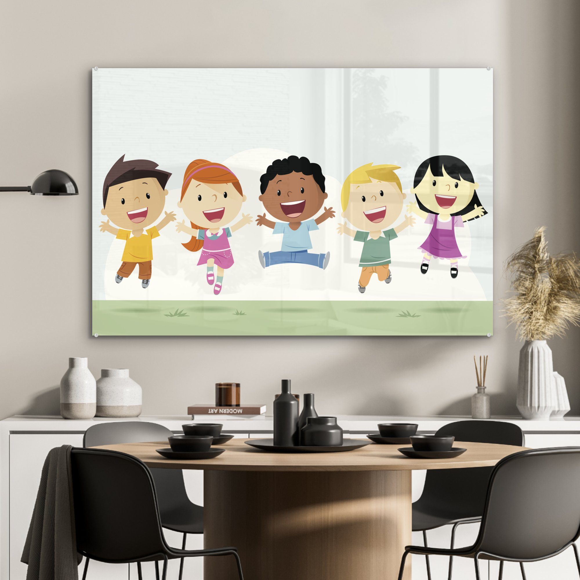 MuchoWow Acrylglasbild (1 glücklichen Schlafzimmer Kindern, von & Illustration Wohnzimmer Acrylglasbilder St)