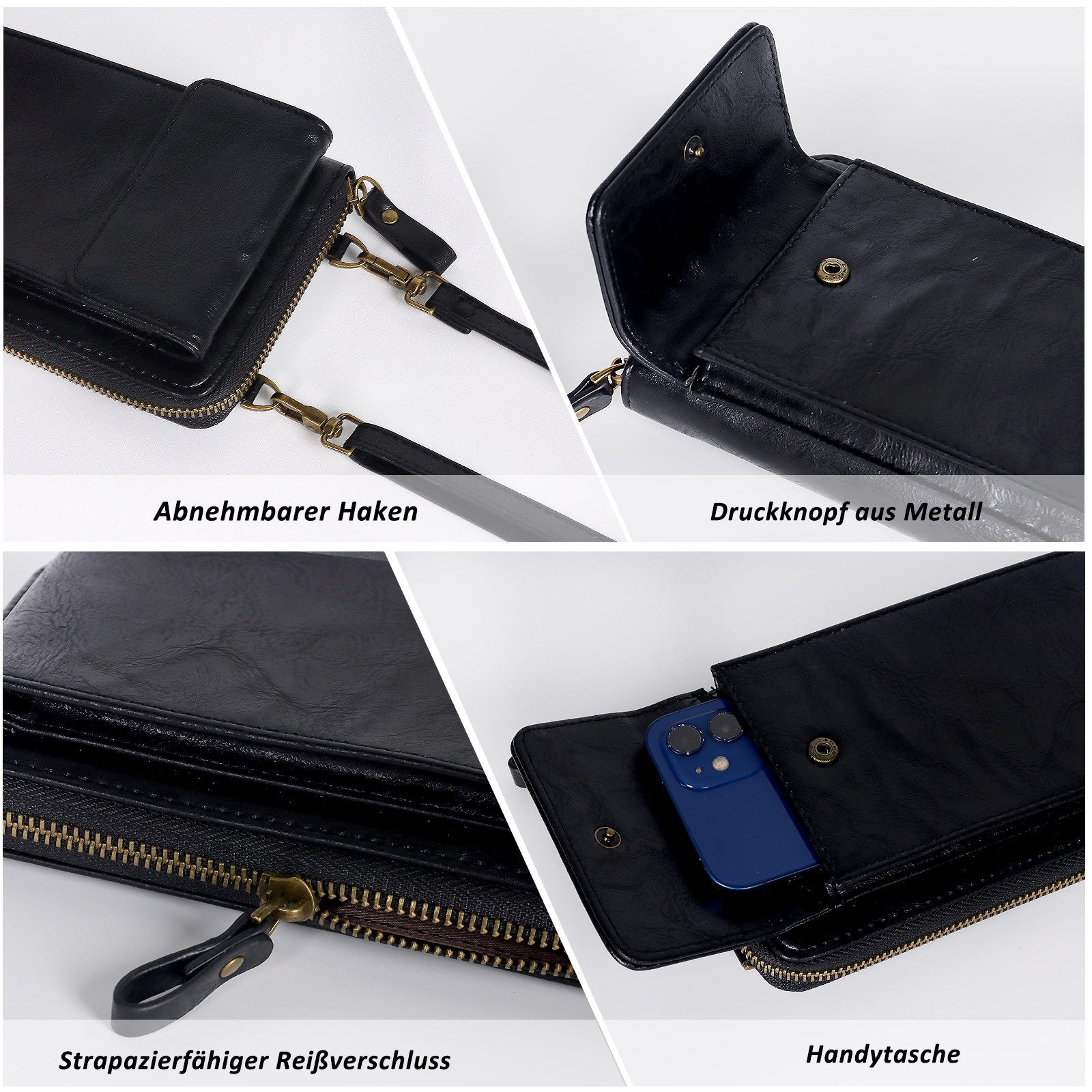 TAN.TOMI Schultertasche Handytasche Damen Cross-Body zum Umhängen mit RFID Blocking (Vielen Fächern Schultertasche Damen), Handy Tasche Damen Umhänge mit Abnehmbarem Gurt