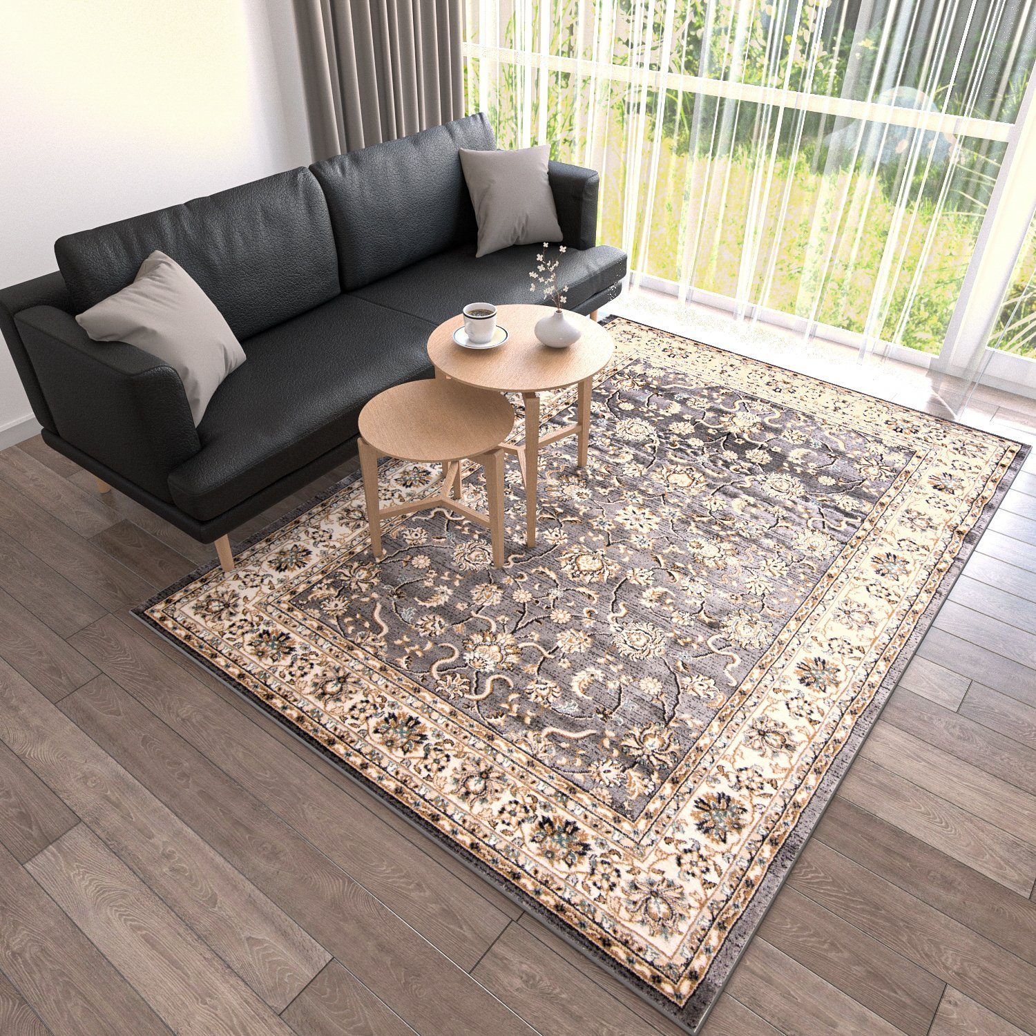 Orientteppich Oriente Teppich - Geeignet Grau, Wohnzimmerteppich Mazovia, für x Fußbodenheizung, Pflegeleicht, Orient 60 cm, 100 Traditioneller Teppich