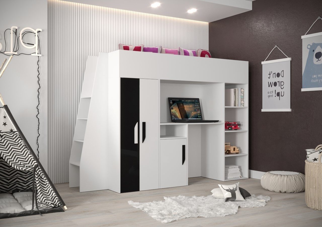 ABIKS MÖBEL Hochbett PARTY 15 Etagenbett für Jugendliche mit Schreibtisch, Kleiderschrank
