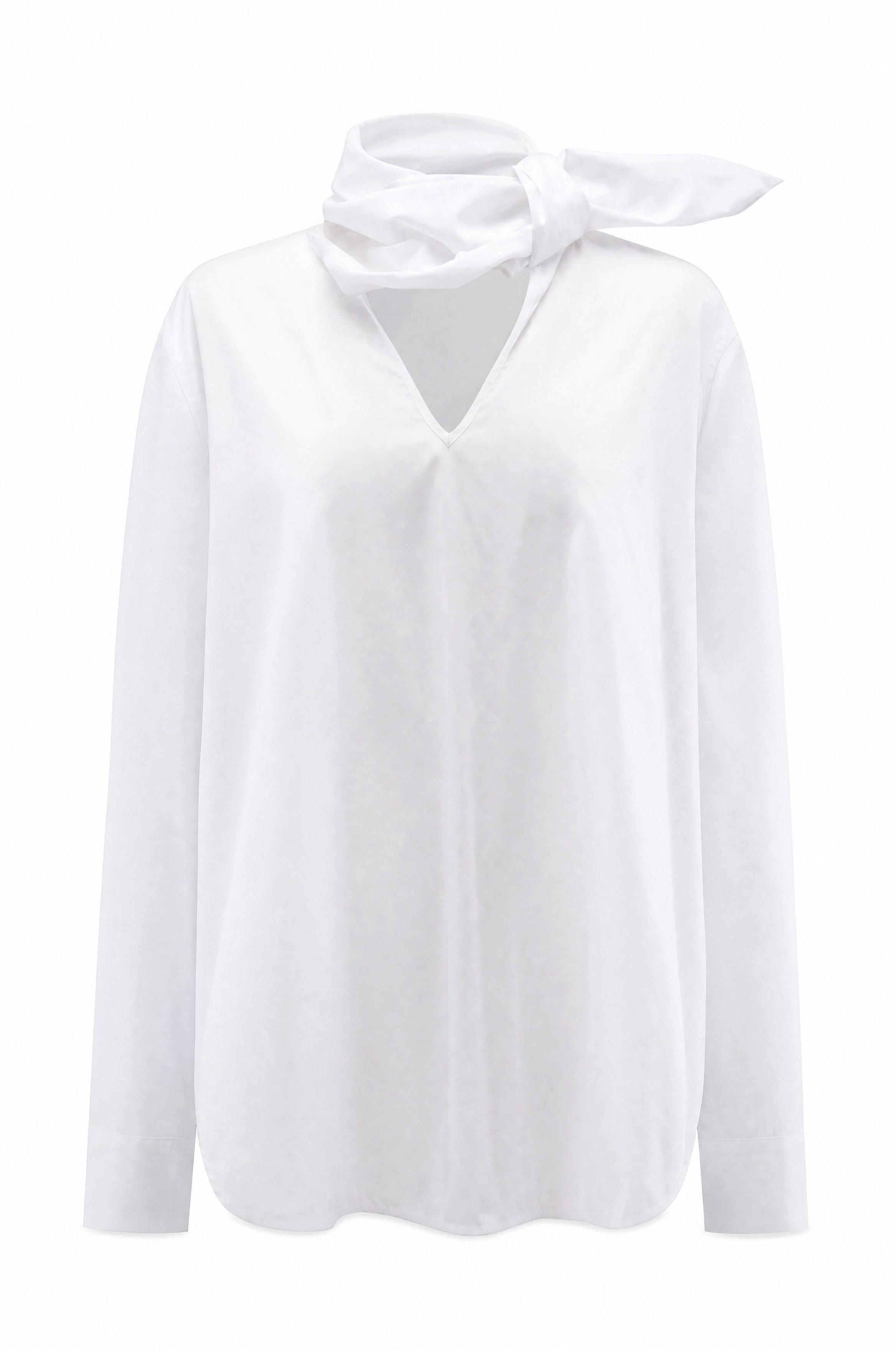 Blusenshirt Baumwoll-Damenbluse mit Schluppe ideal Frühling elegant in Weiß
