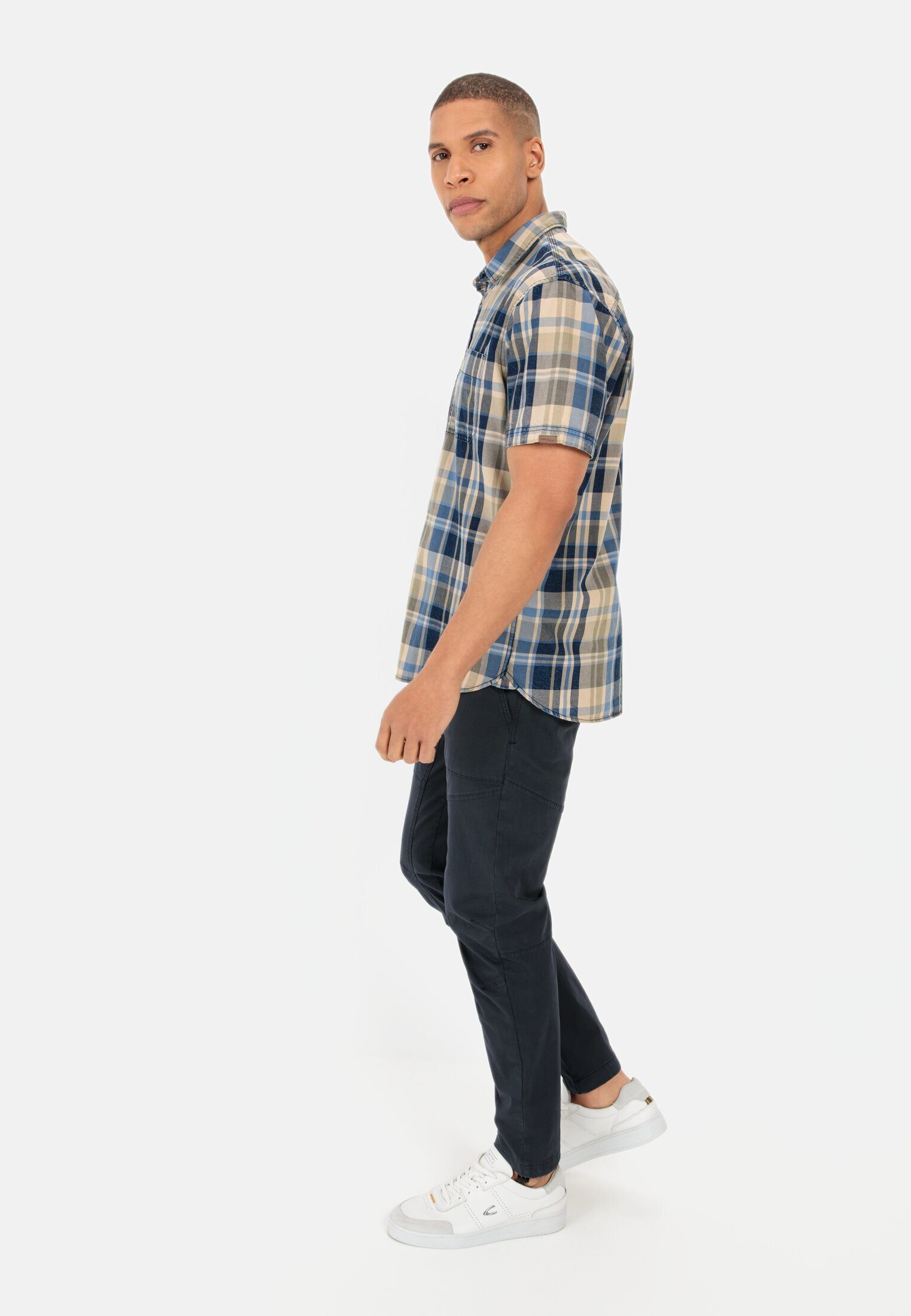 camel active Karohemd aus reiner Baumwolle Kurzarm Kentkragen