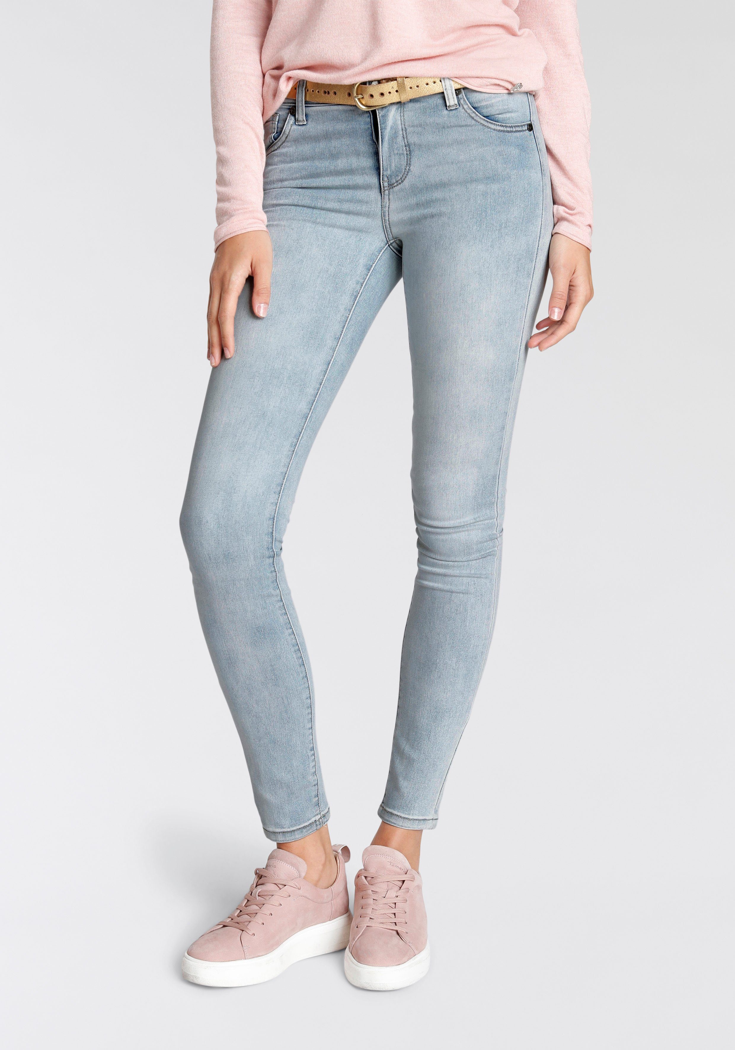 Tamaris Skinny-fit-Jeans schmale Beinform, normale Leibhöhe, 5-Pocket-Form, Used-Waschung