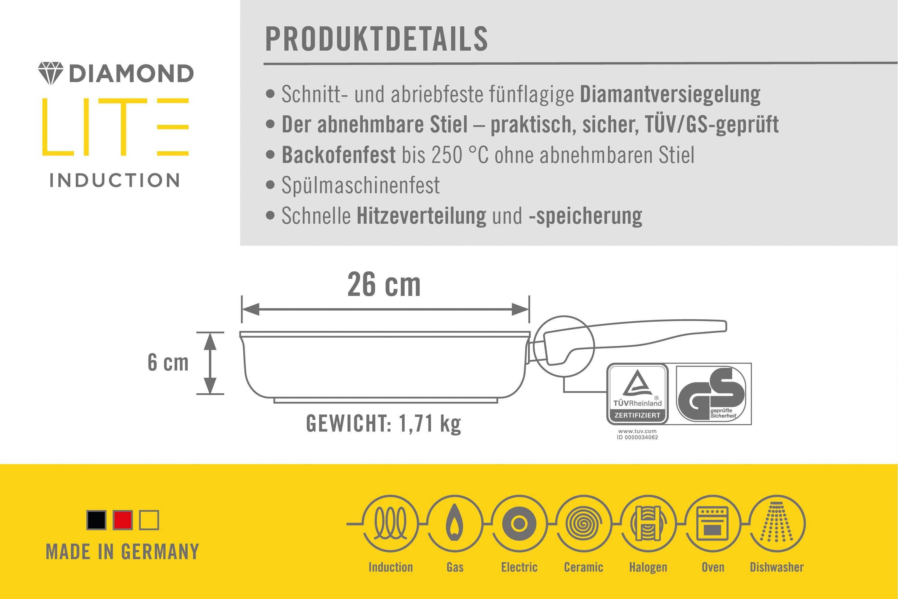 WOLL Bratpfanne MADE IN GERMANY - Diamond Lite, Aluminiumguss (1-tlg), abnehmbarer Stiel, Induktion – Bild 5 von 5
