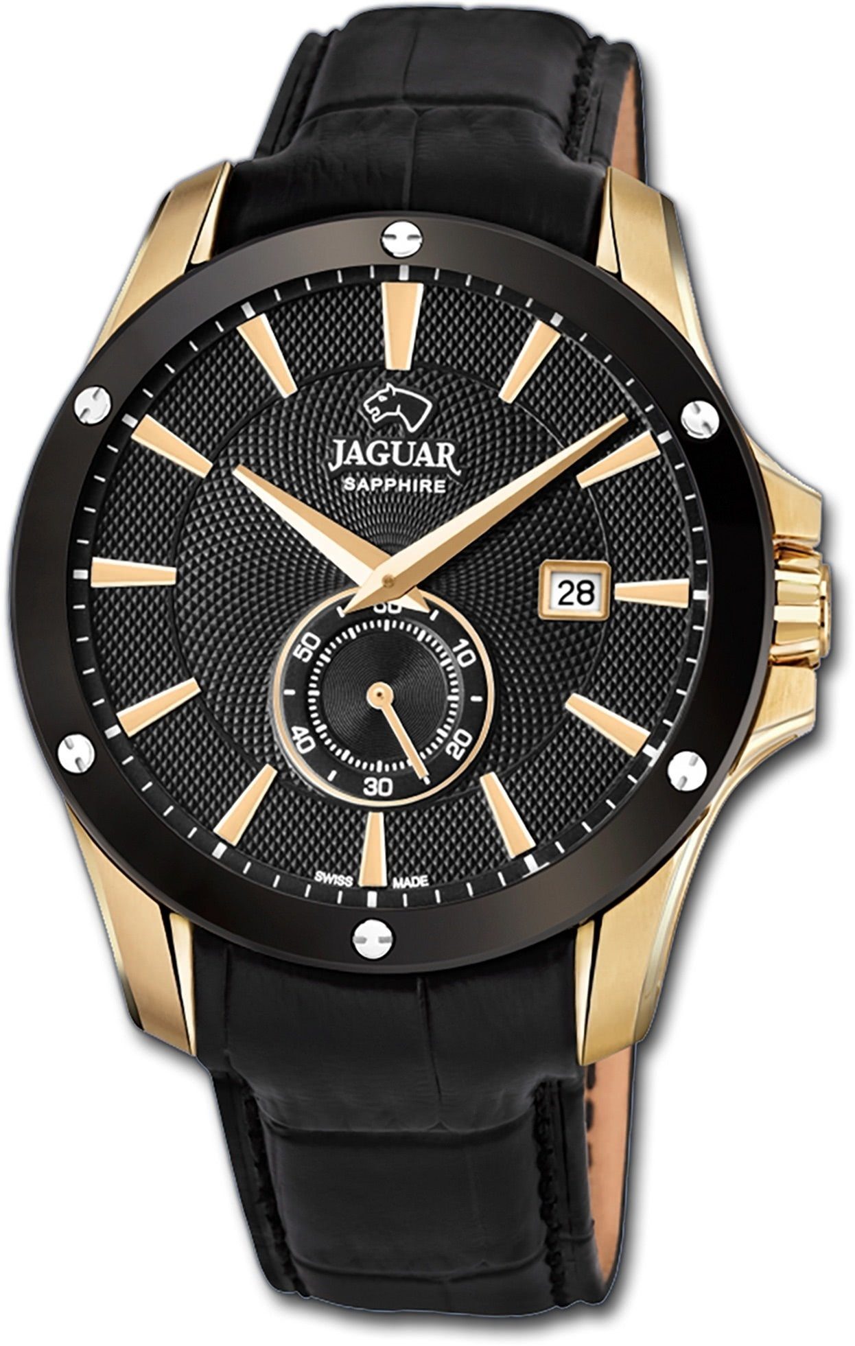 Herren Uhren Jaguar Quarzuhr D2UJ881/1 Jaguar Echtleder Herrenuhr J881/1 Analog, Herrenuhr mit Lederarmband, rundes Gehäuse, gro