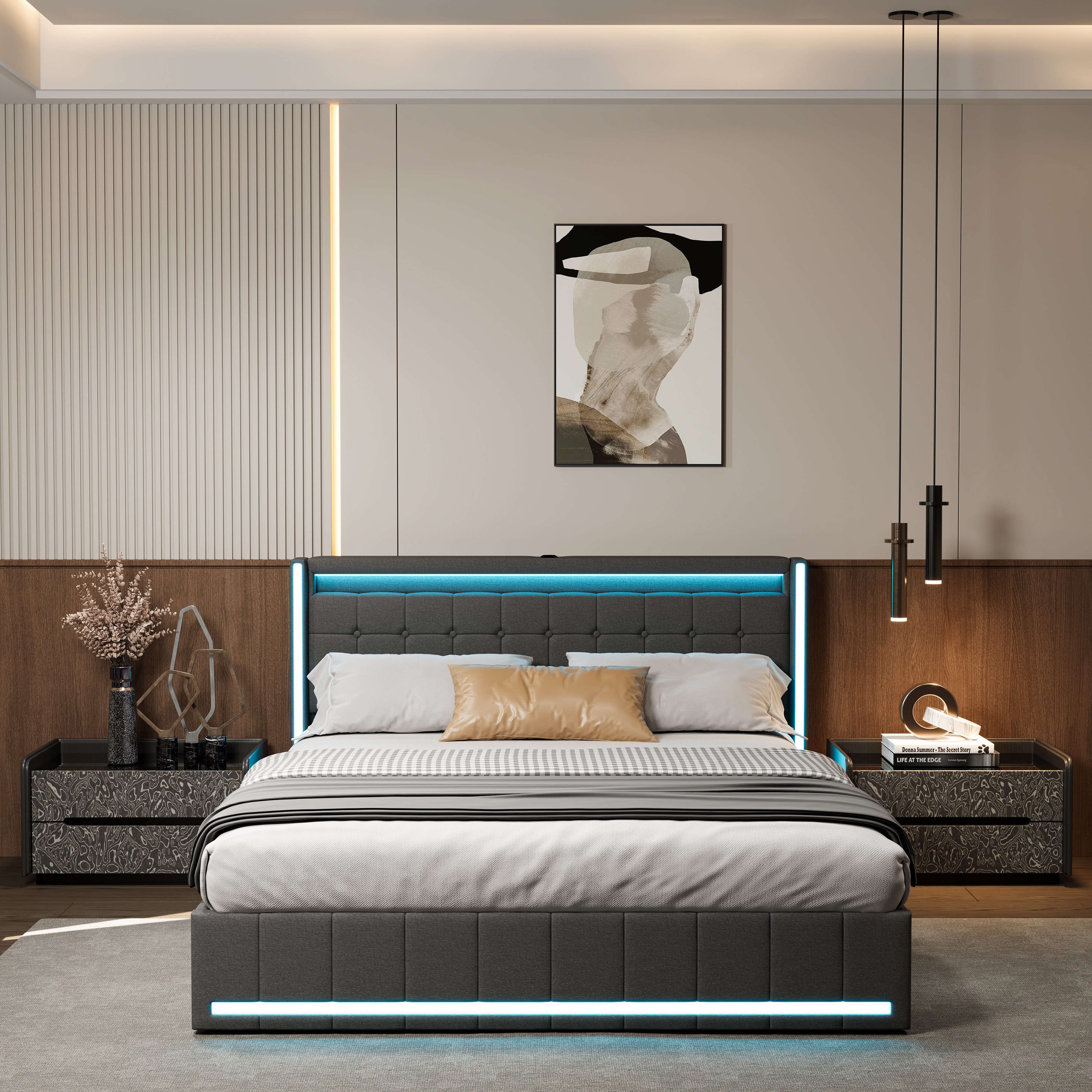 Furnishings Home Polsterbett LED Doppelbett Stauraumbett günstig online kaufen