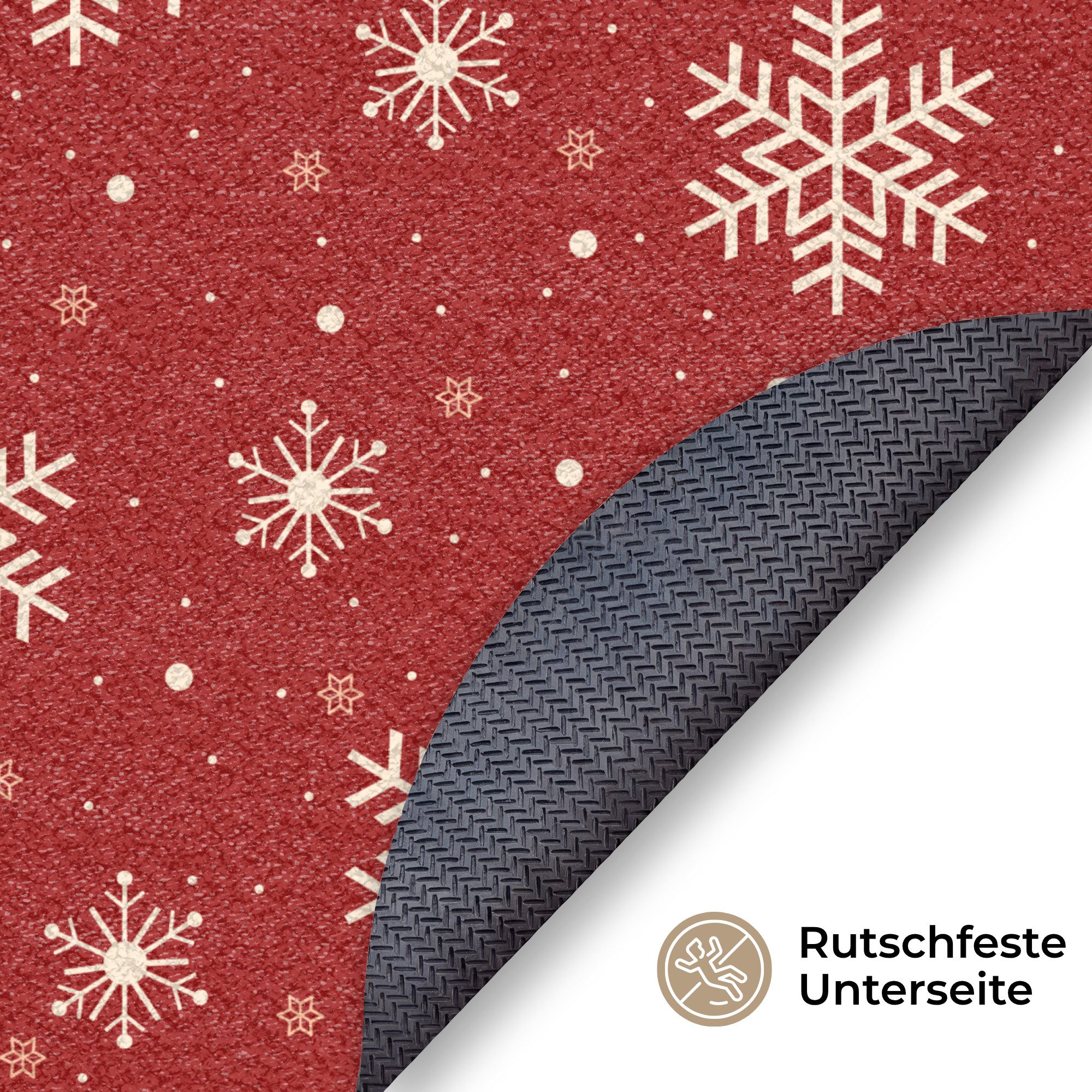 MuchoWow Fußmatte Rund Illustration - Schneeflocken - Rot, Rechteckig, Sauberlaufmatte, Fußabtreter, Türvorleger 120x120 cm