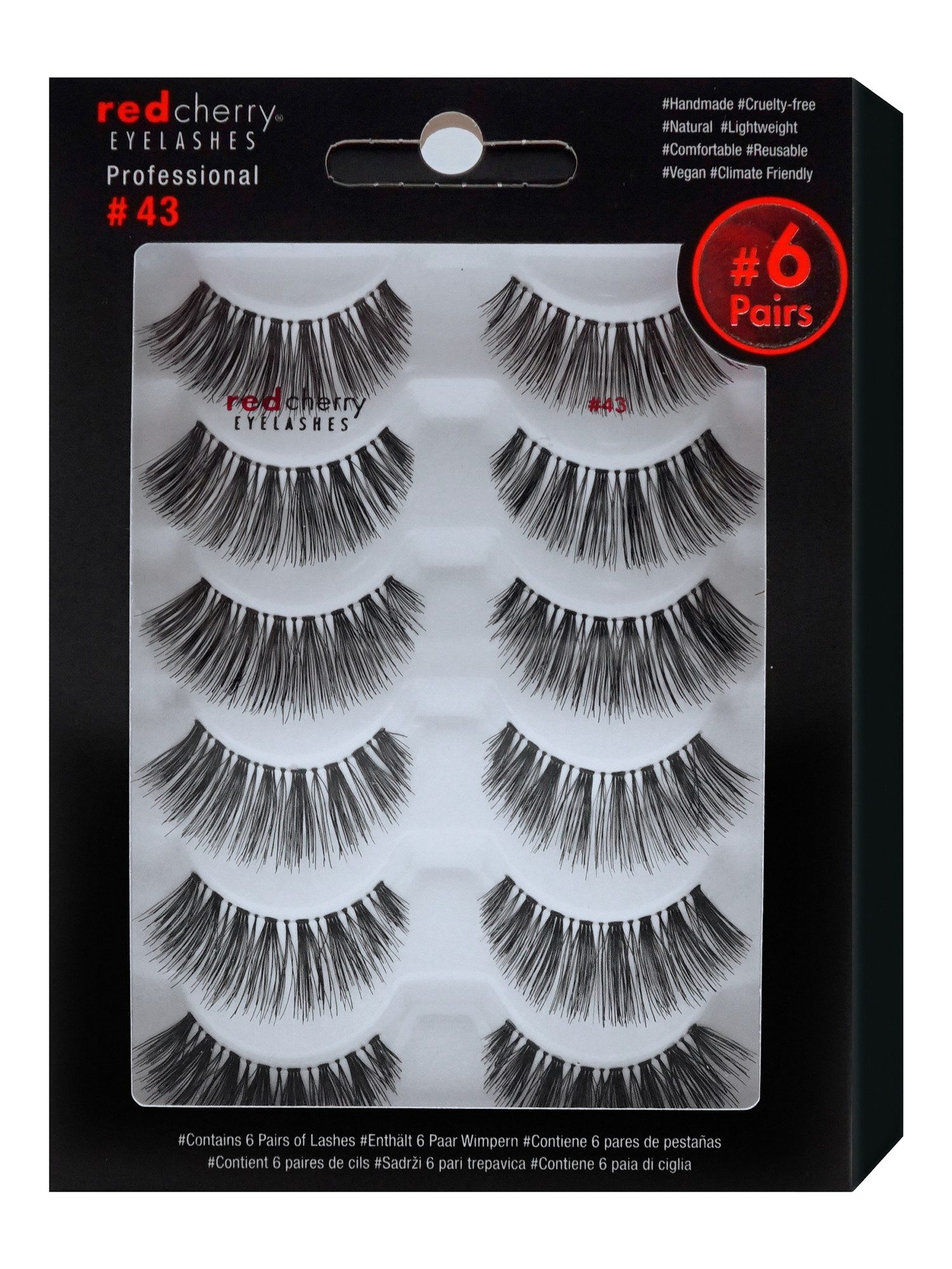 Red Cherry Eyelashes Bandwimpern 43 - 6 Pairs, Falsche Wimpern Streifen, Strip Lashes, Dramatic Lashes