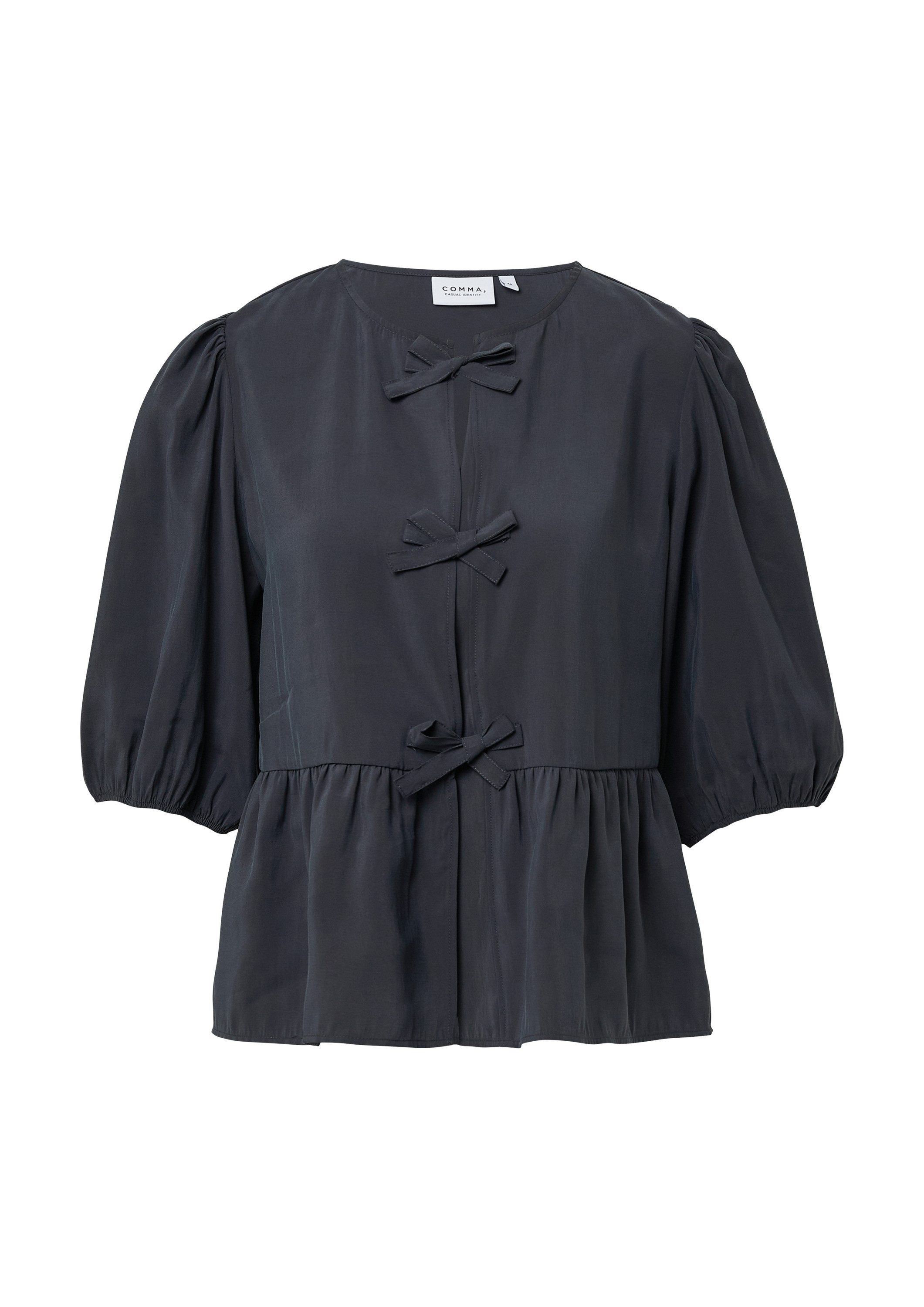 comma Kurzarmbluse Bluse Feminine Bluse mit Schleifendetails und Volant