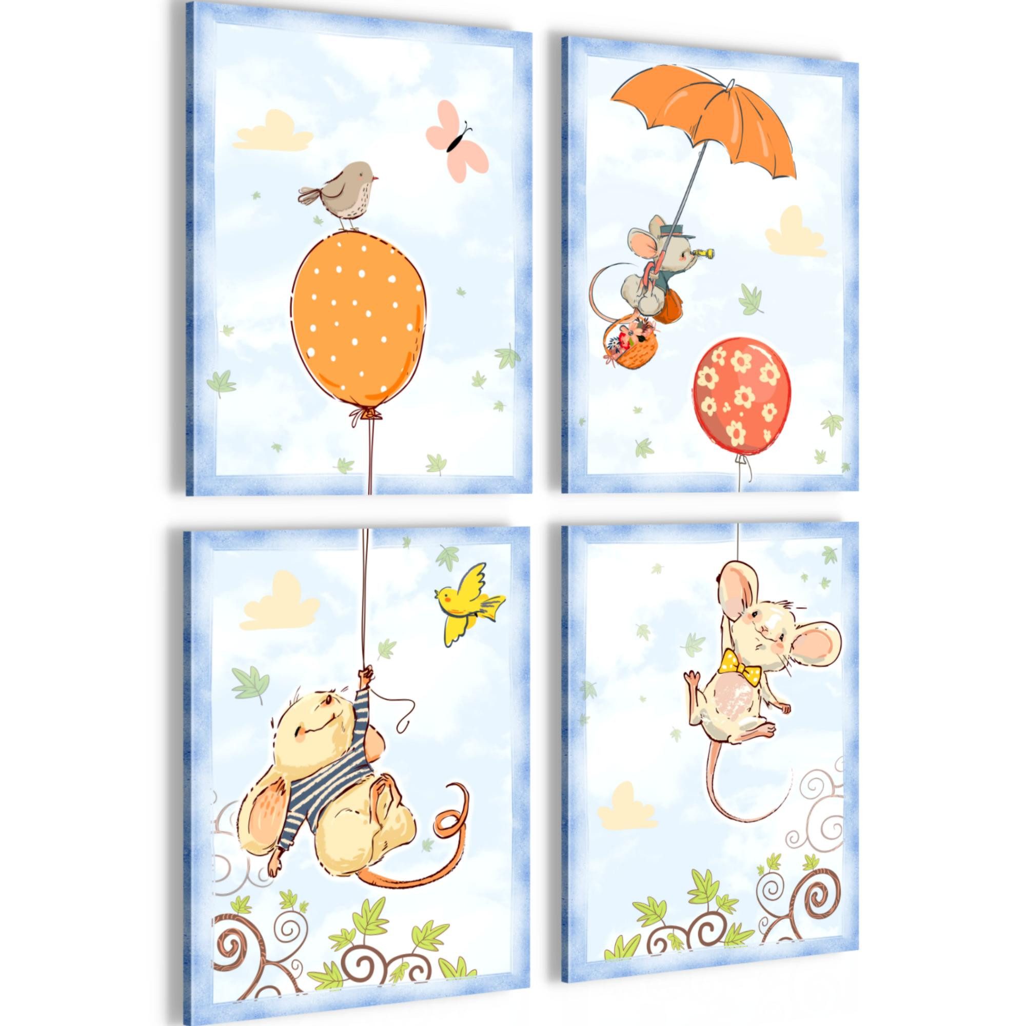 Novart Wandbild Bilder Tiere AUFHÄNGFERTIG Kinderzimmer Mädchen Junge N017747b, 30 x 40 cm - 4 Bilder