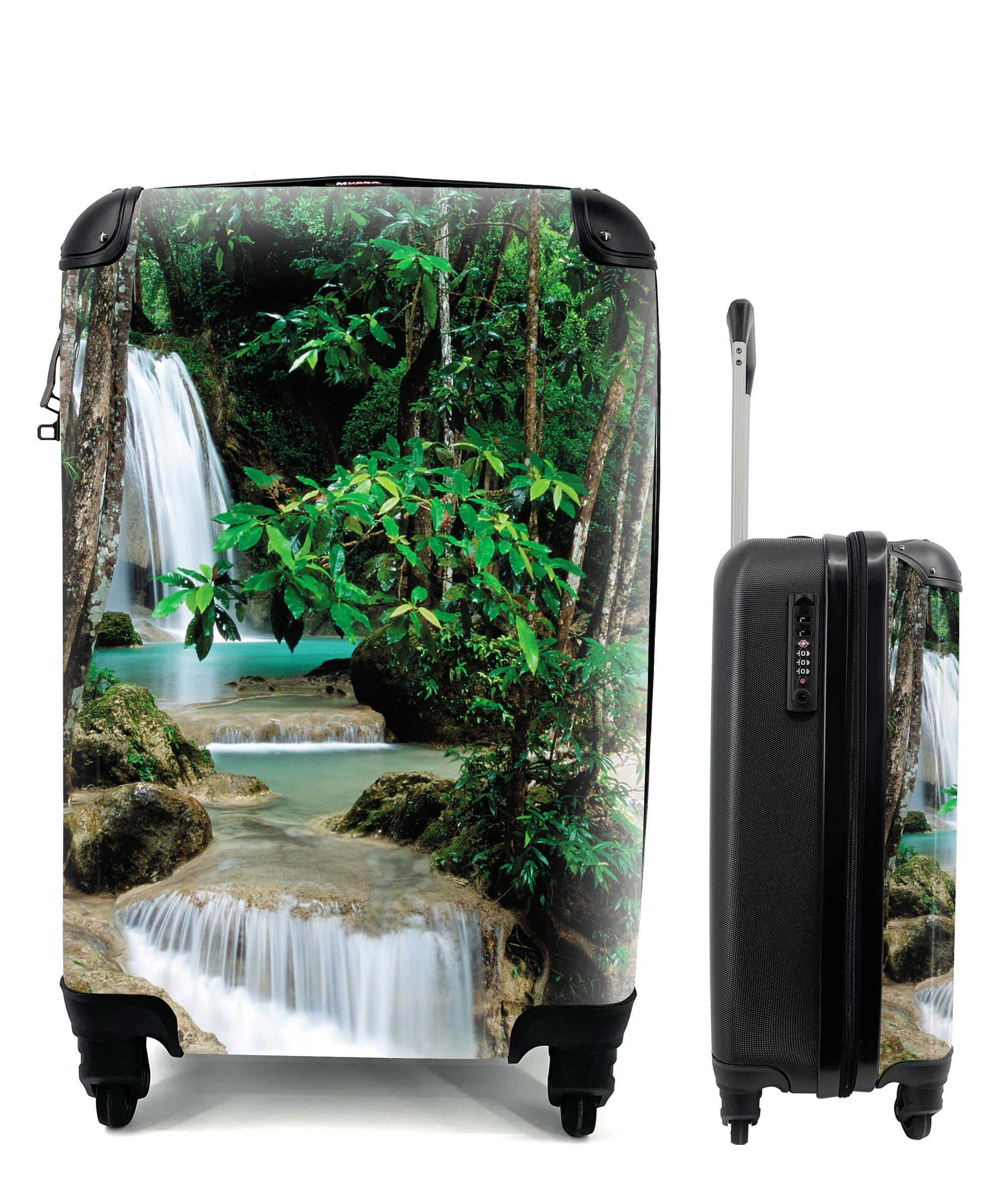 Reisekoffer Trolley, 4 Rollen, Handgepäck Handgepäckkoffer Erawan-Nationalparks, Ferien, zwischen den Kleine für des mit Reisetasche MuchoWow Wasserfälle rollen, Bäumen