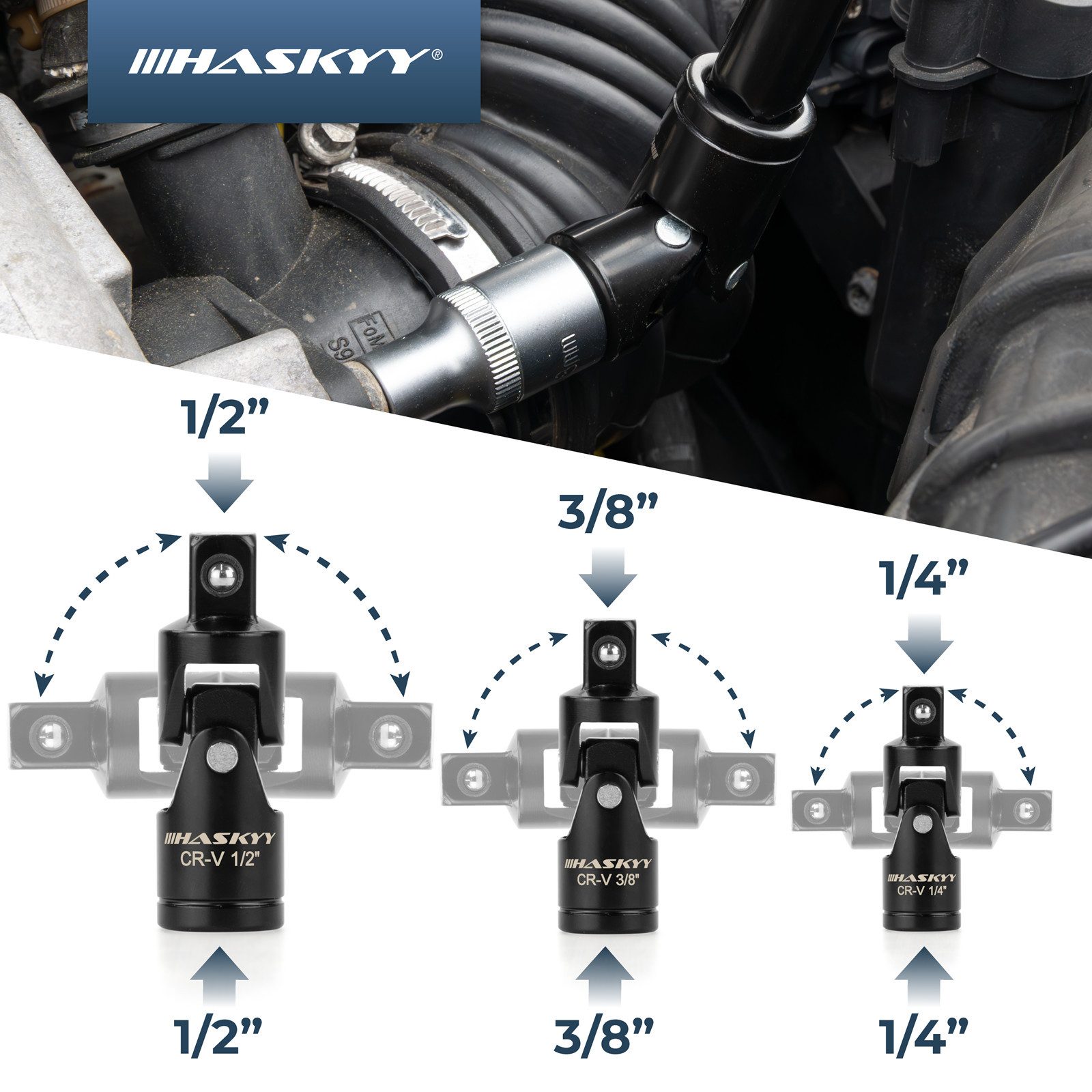 HASKYY Steckschlüssel Steckschlüssel Verlängerung 1/4 3/8 1/2 Zoll Kipp Adapter Kardangelenk