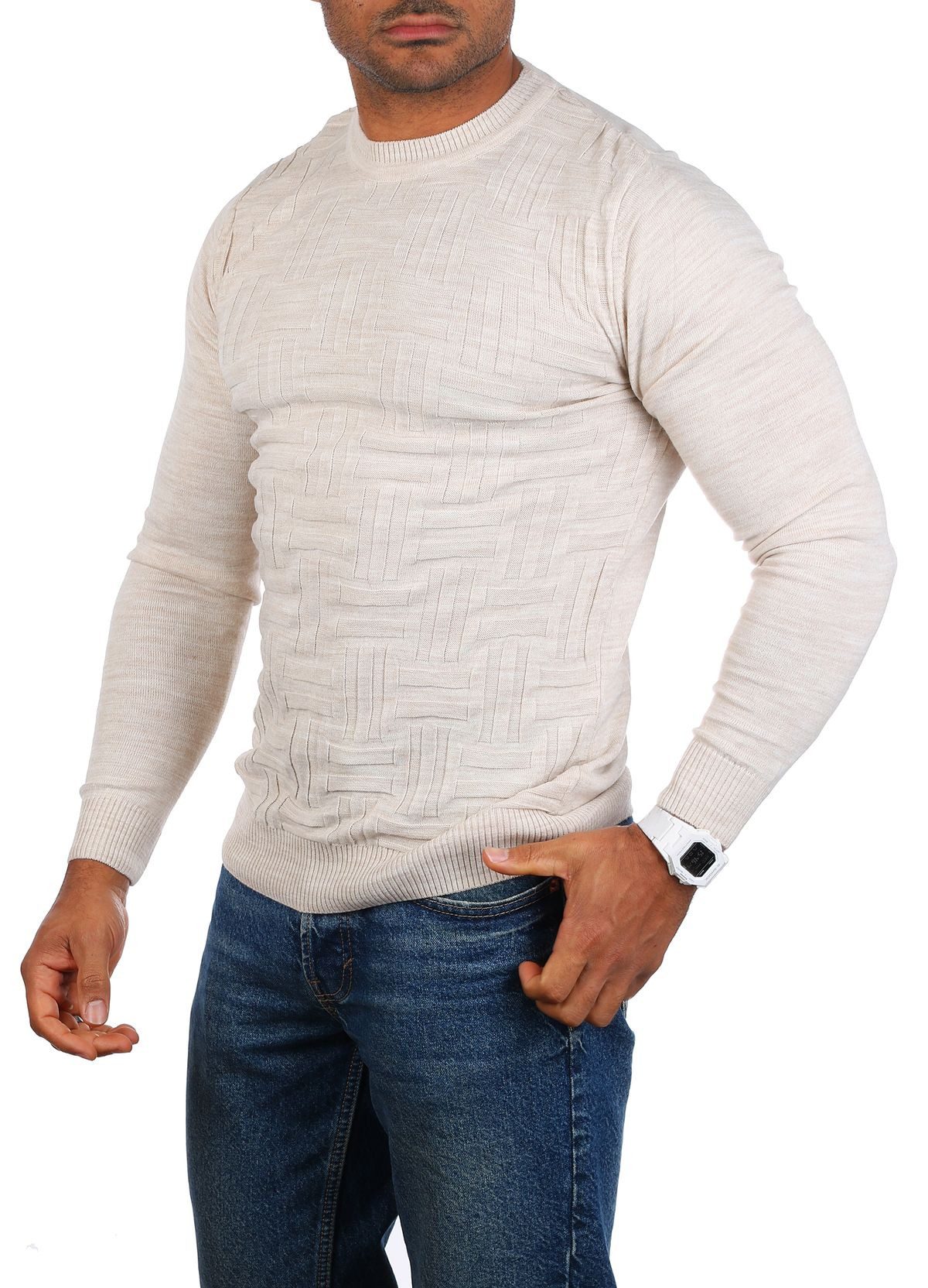 CARISMA Strickpullover Herren leichter Feinstrick einfarbig uni Strickmuste günstig online kaufen